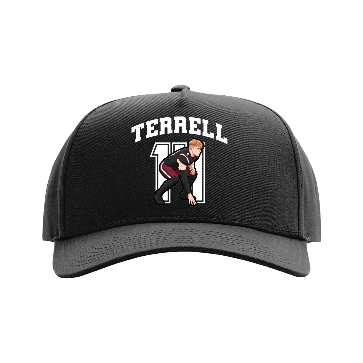 Full Fabric Five-Panel Champ Cap — Number in Black