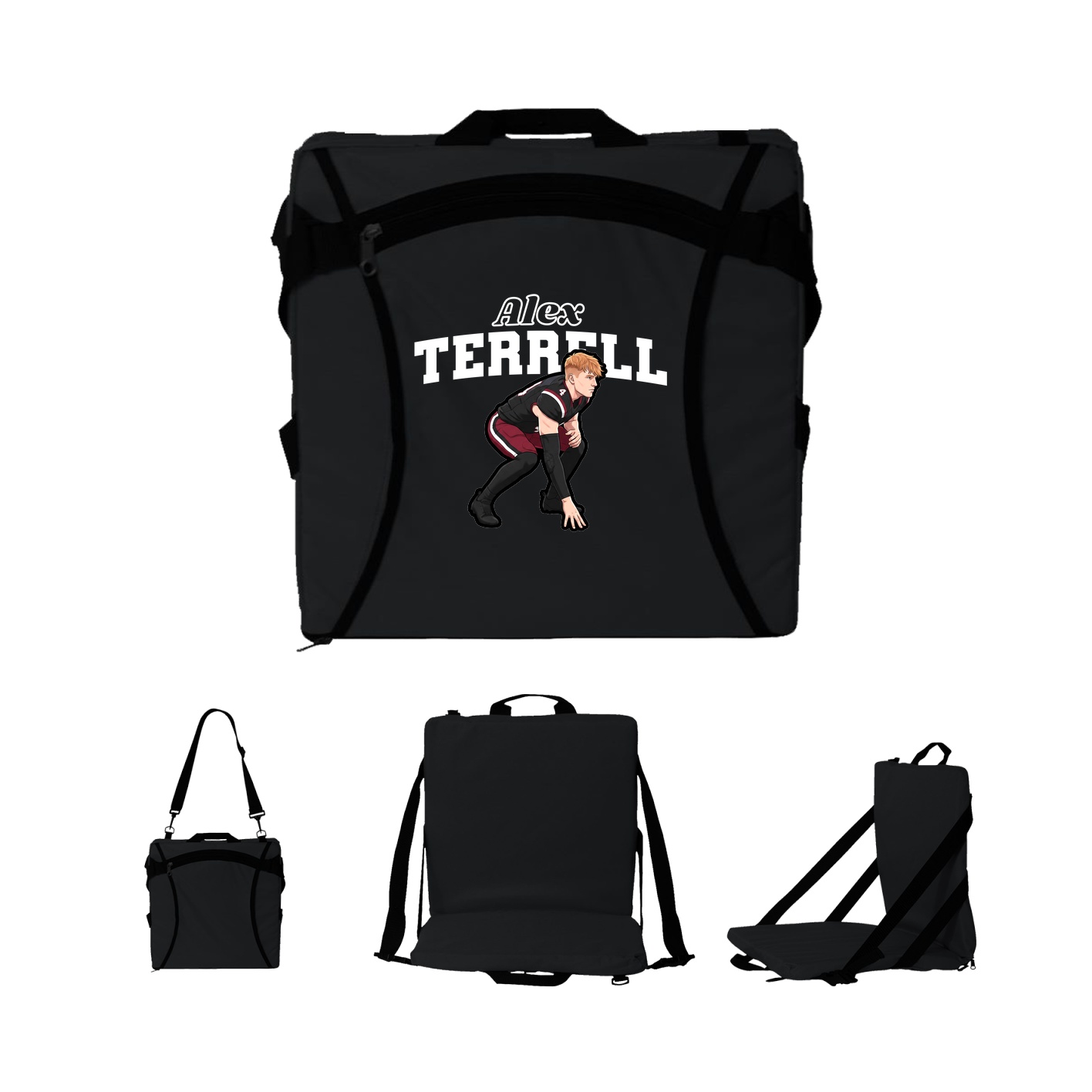 Folding Stadium Seat — Name Arch in Black