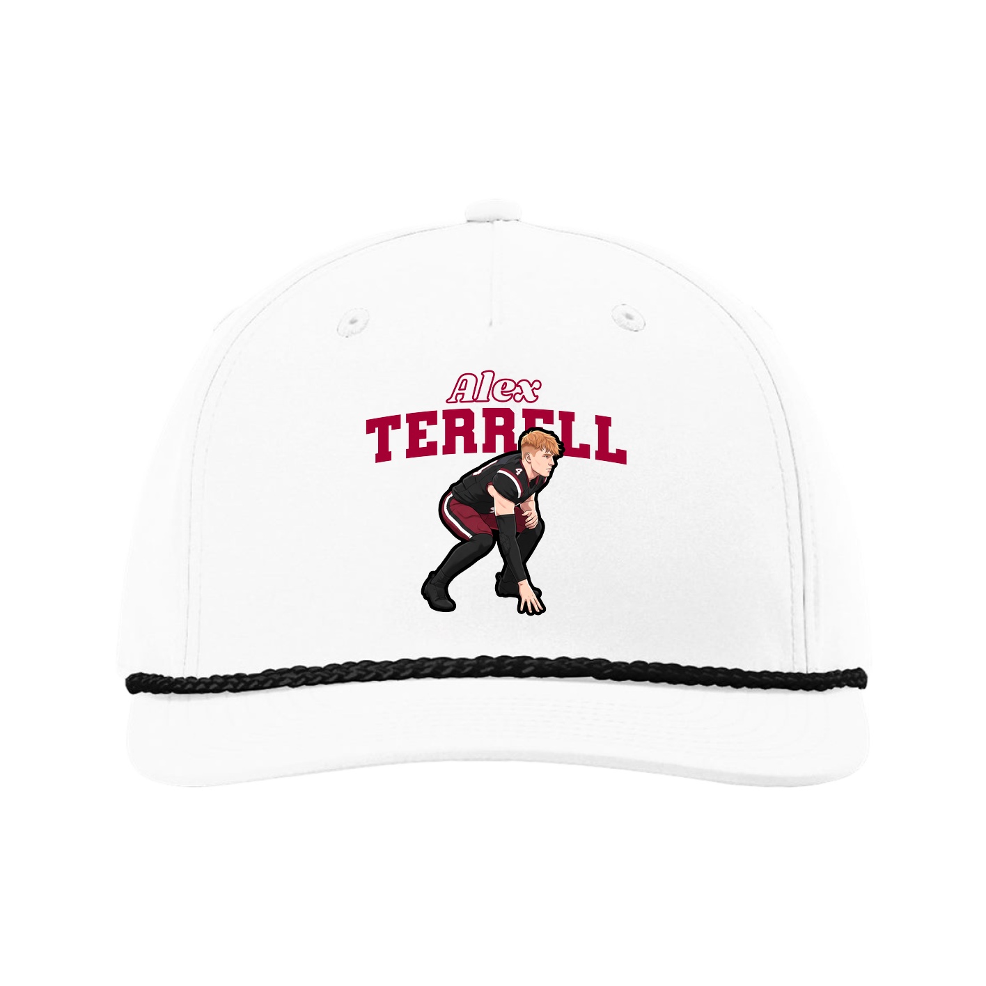 Five-Panel Classic Rope Cap — Name Arch in White
