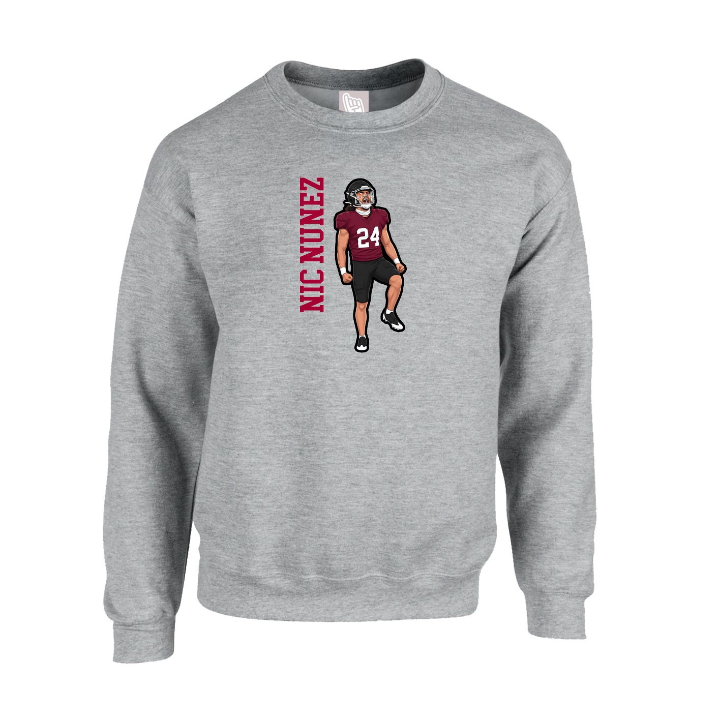 Fleece Crew — Name Vertical in Grey