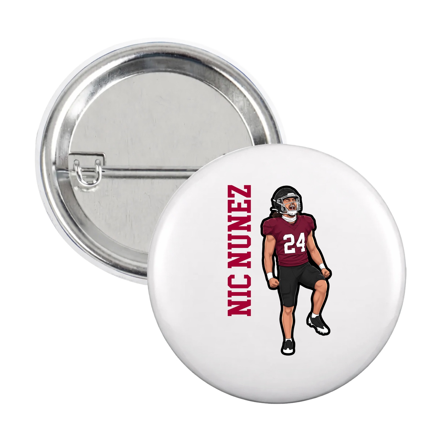 Game Day Button — Name Vertical in White