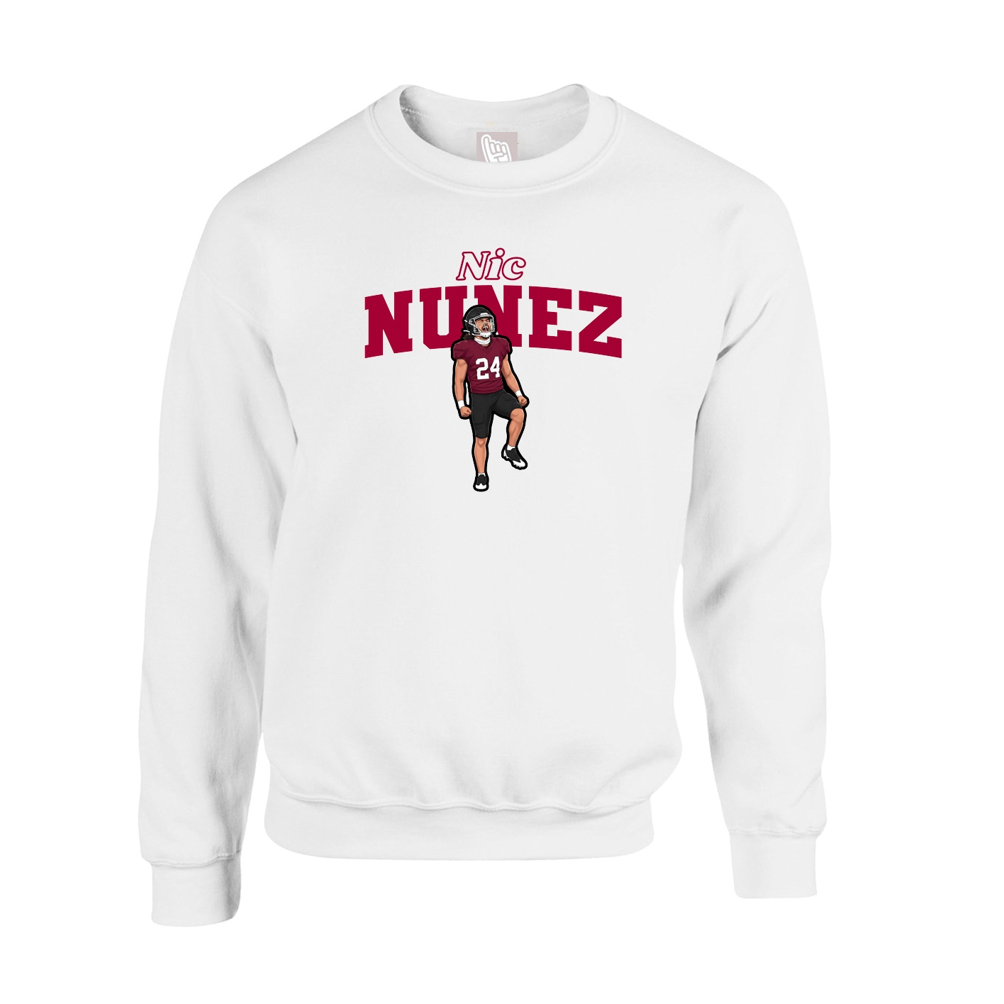 Fleece Crew — Name Arch in White