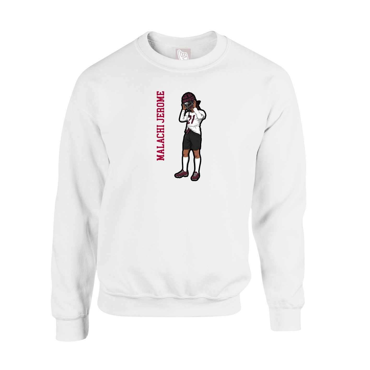 Fleece Crew — Name Vertical in White