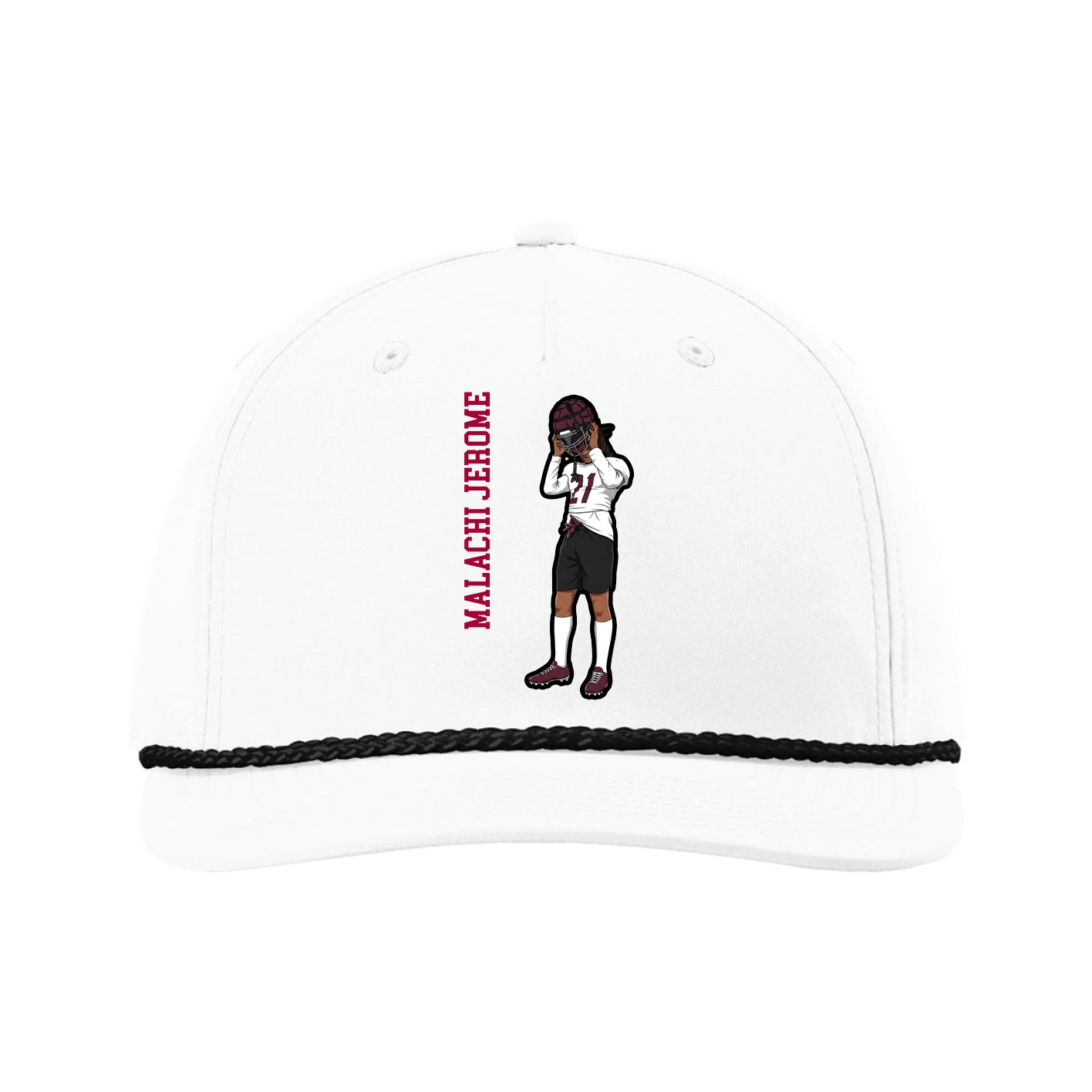Five-Panel Classic Rope Cap — Name Vertical in White