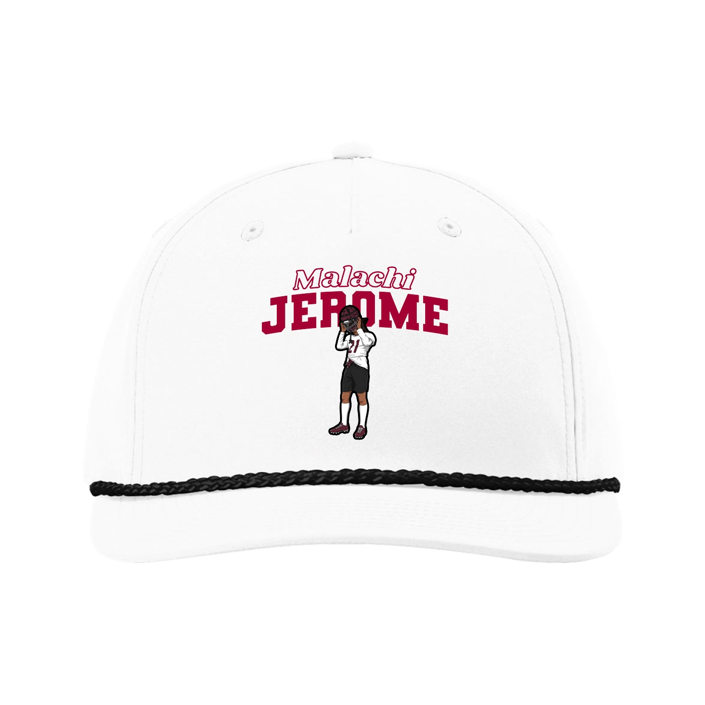 Five-Panel Classic Rope Cap — Name Arch in White