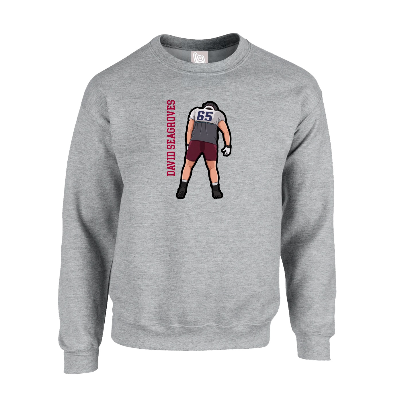 Fleece Crew — Name Vertical in Grey