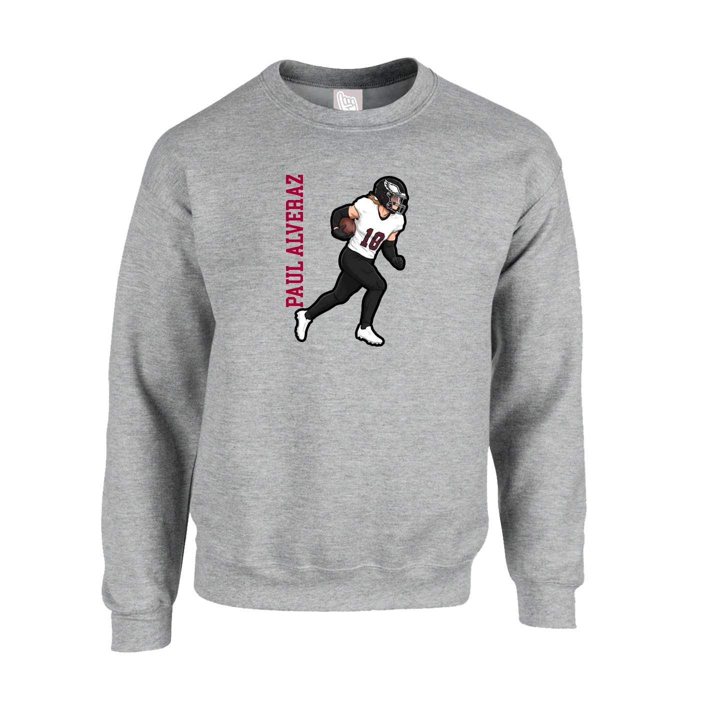 Fleece Crew — Name Vertical in Grey