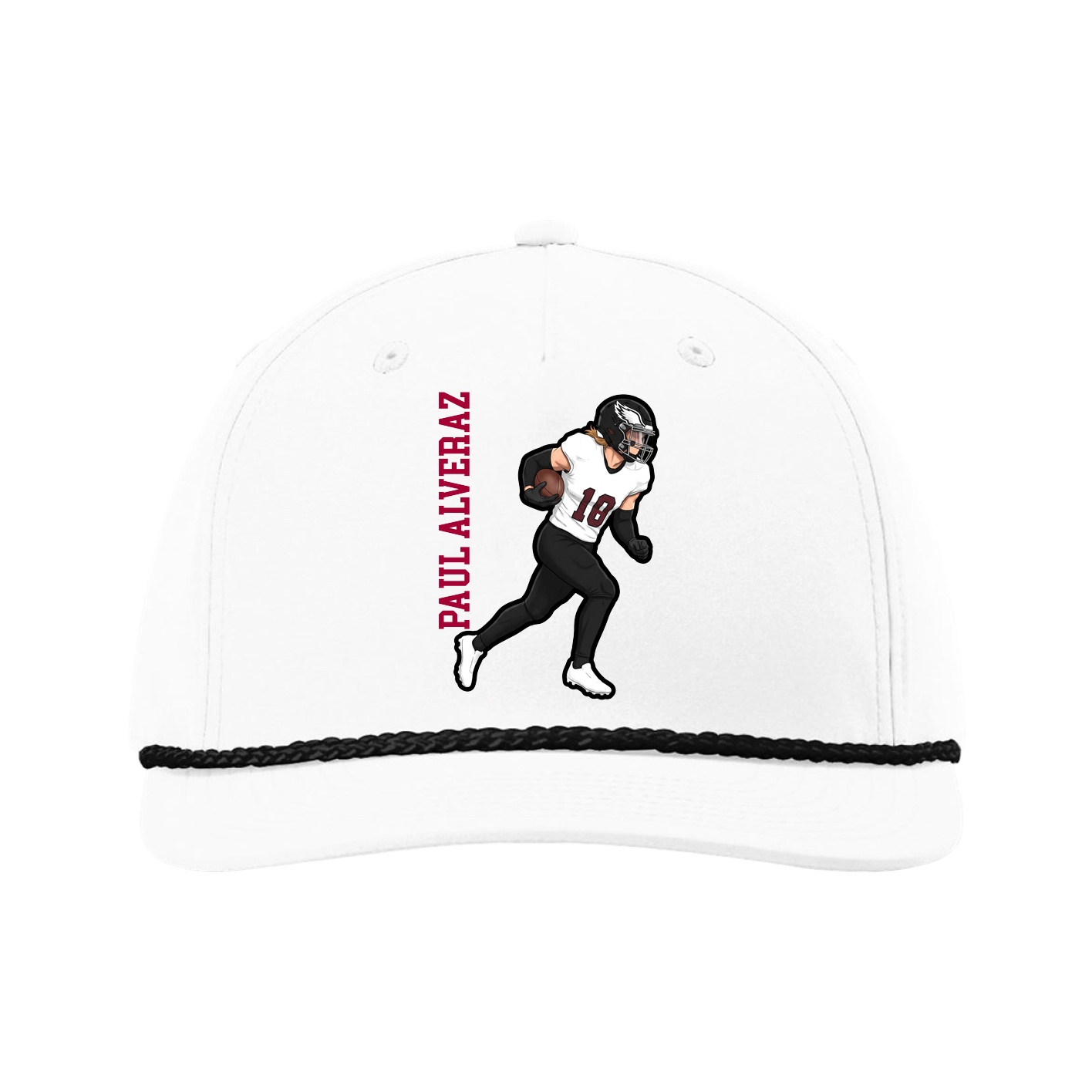Five-Panel Classic Rope Cap — Name Vertical in White
