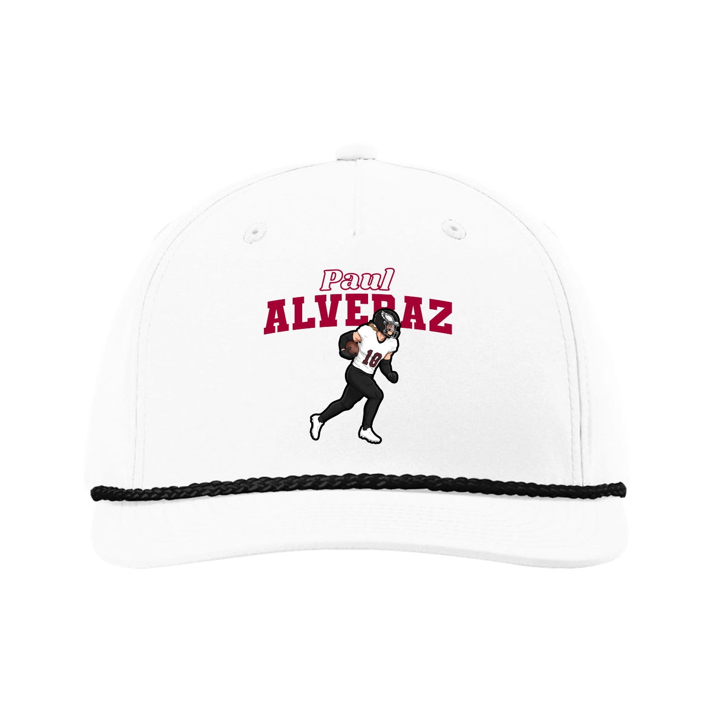 Five-Panel Classic Rope Cap — Name Arch in White