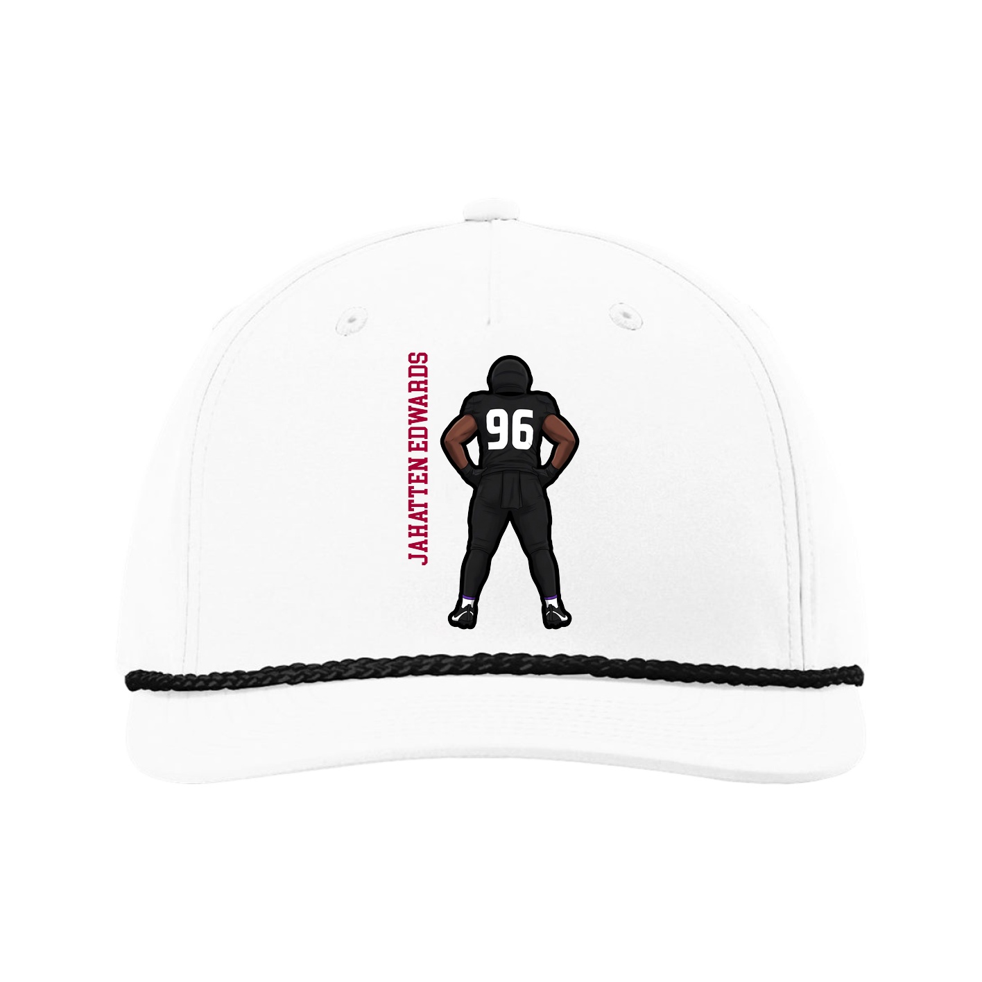 Five-Panel Classic Rope Cap — Name Vertical in White