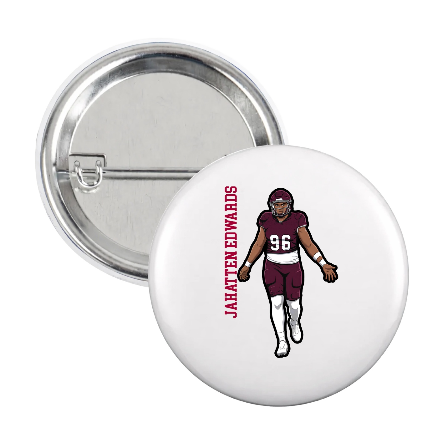 Game Day Button — Name Vertical in White