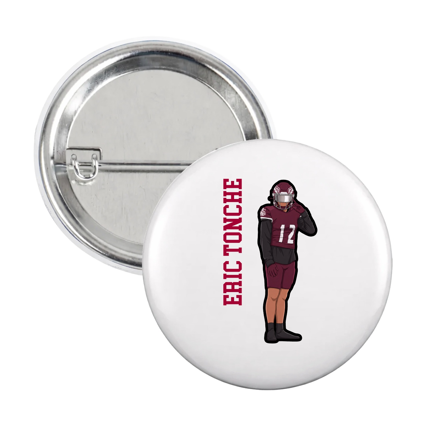 Game Day Button — Name Vertical in White