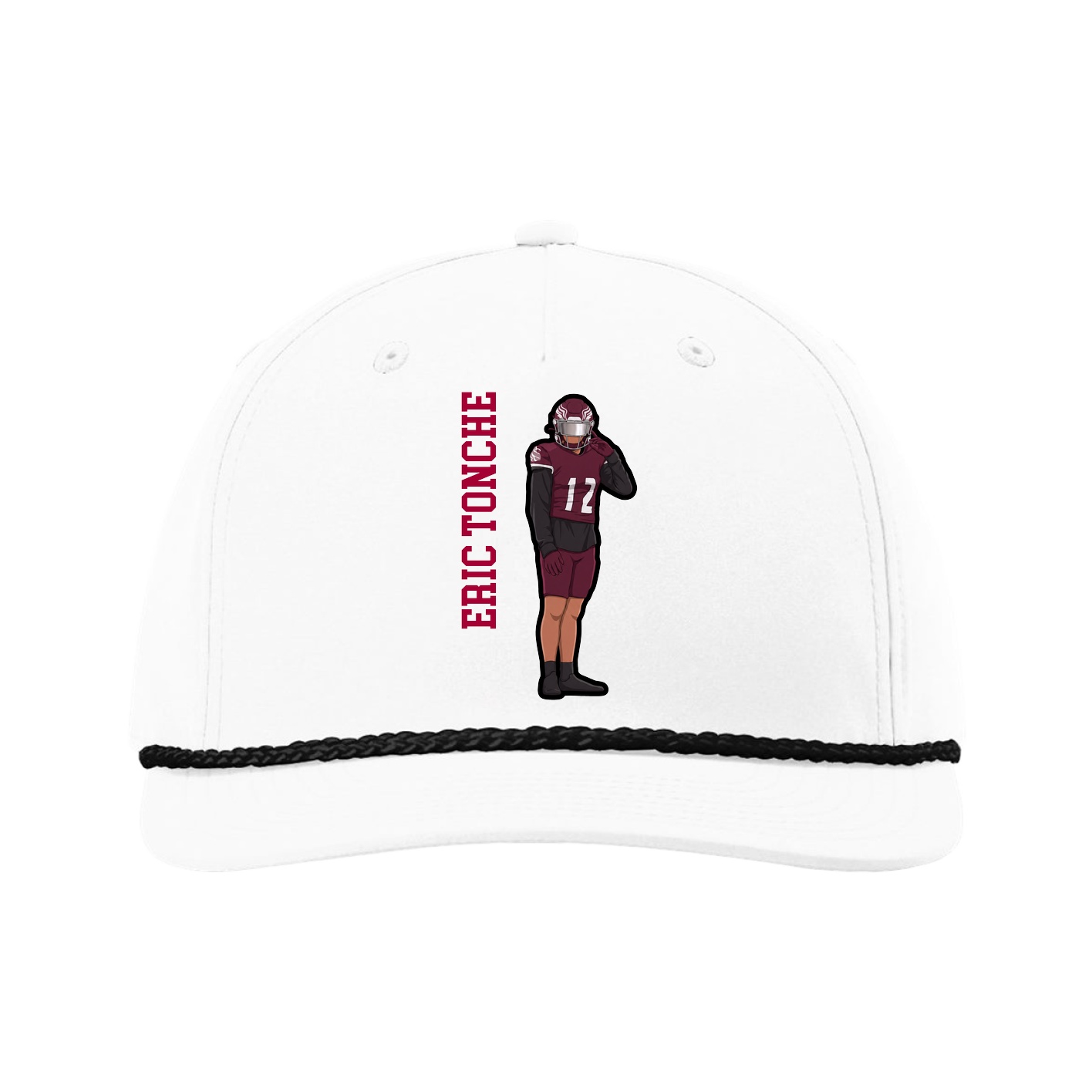 Five-Panel Classic Rope Cap — Name Vertical in White