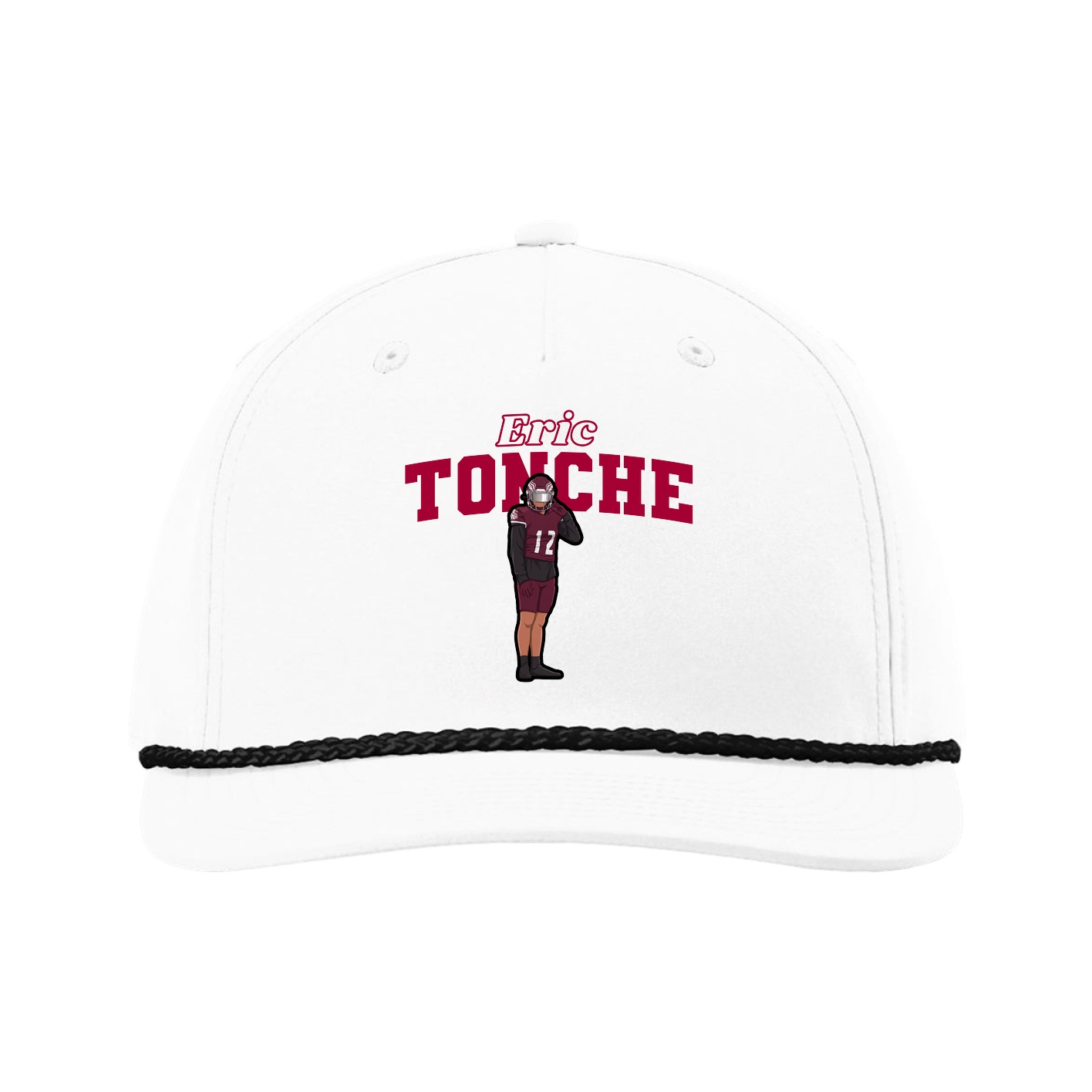 Five-Panel Classic Rope Cap — Name Arch in White