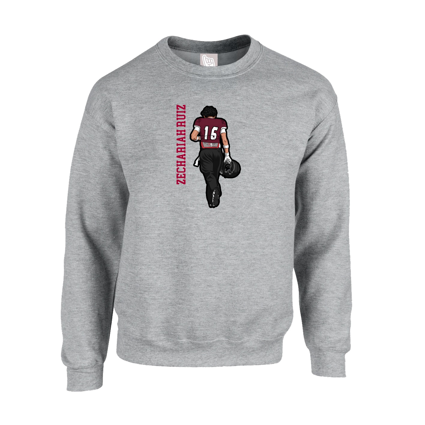 Fleece Crew — Name Vertical in Grey