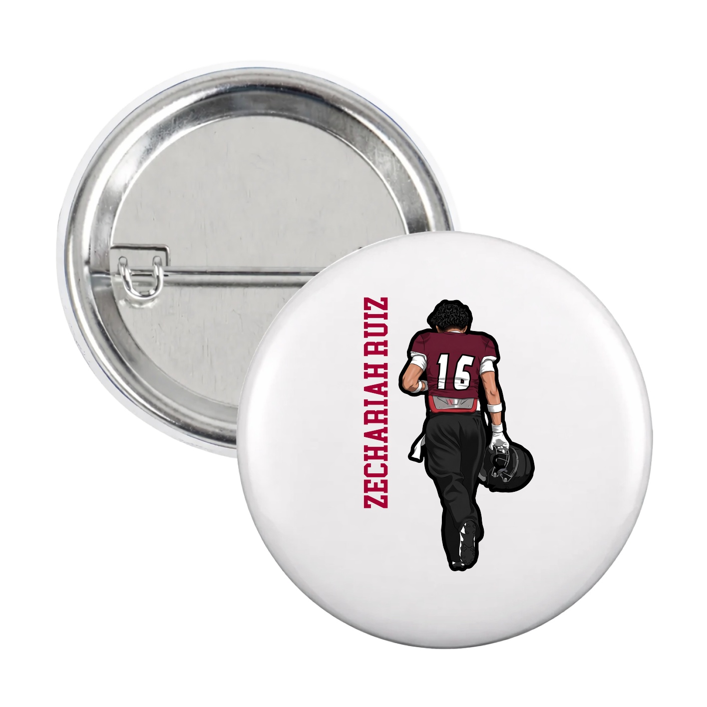 Game Day Button — Name Vertical in White