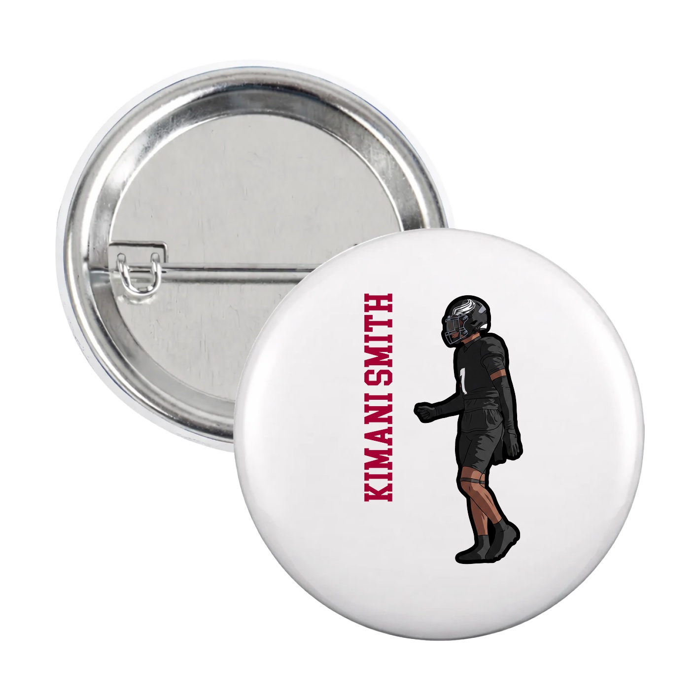 Game Day Button — Name Vertical in White