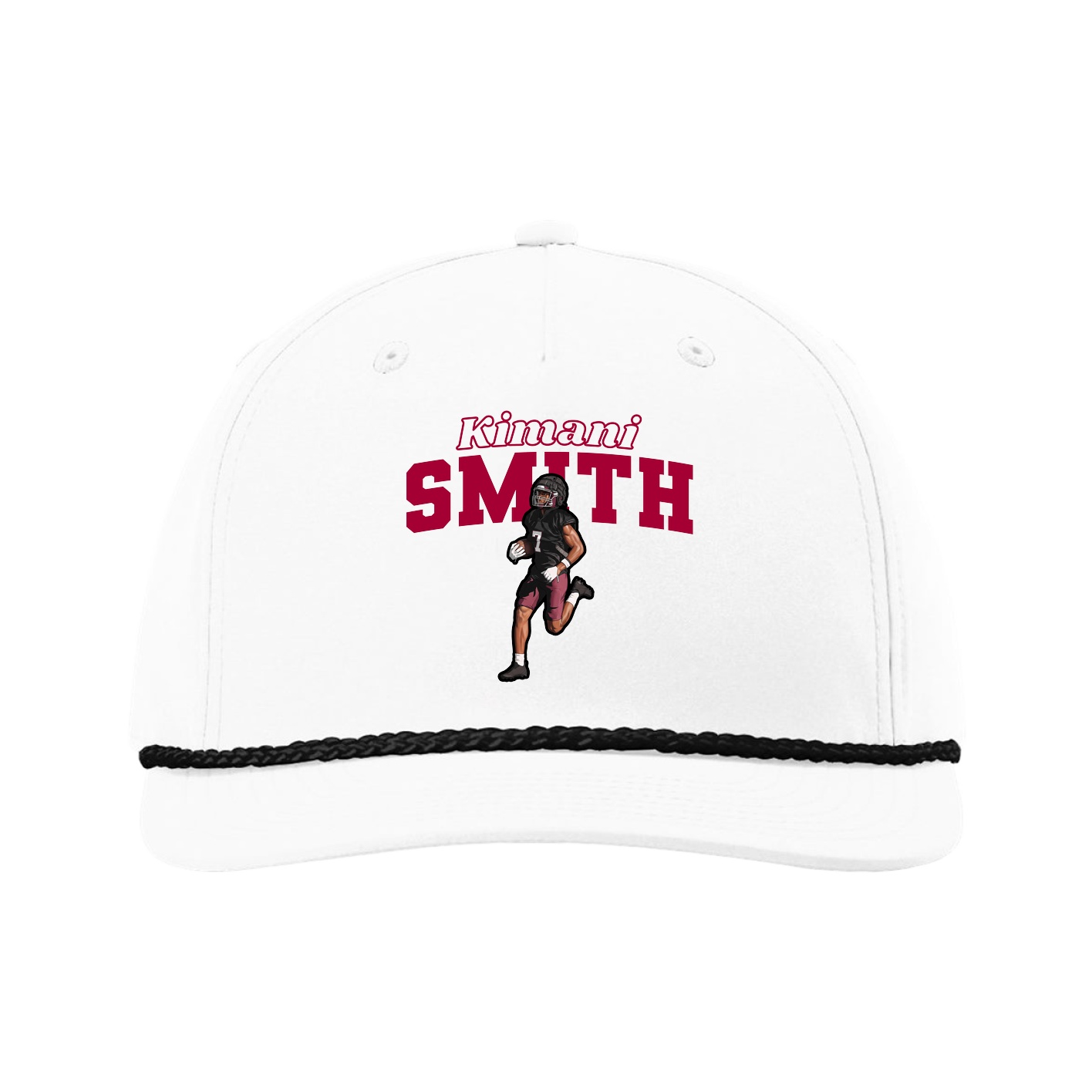 Five-Panel Classic Rope Cap — Name Arch in White
