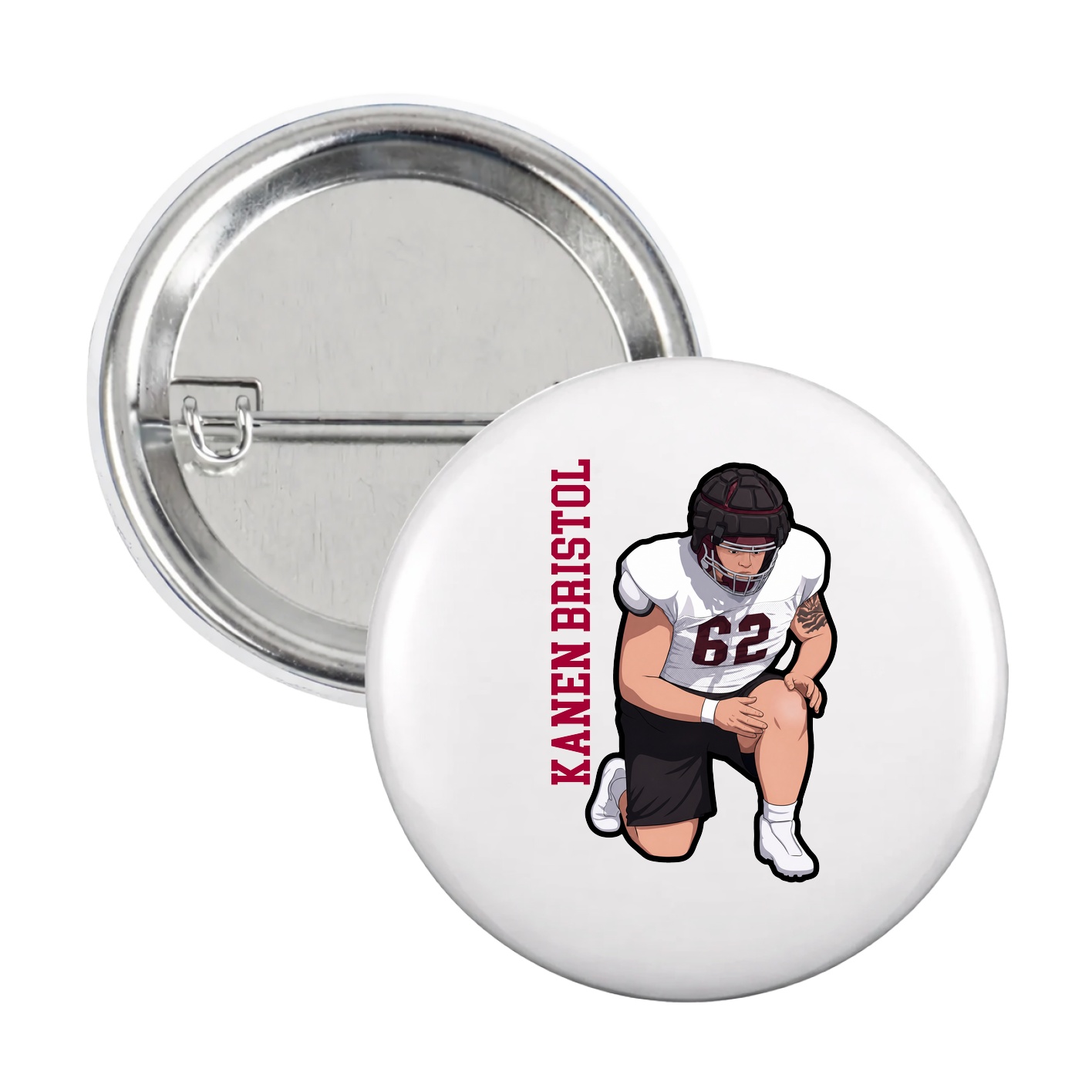 Game Day Button — Name Vertical in White
