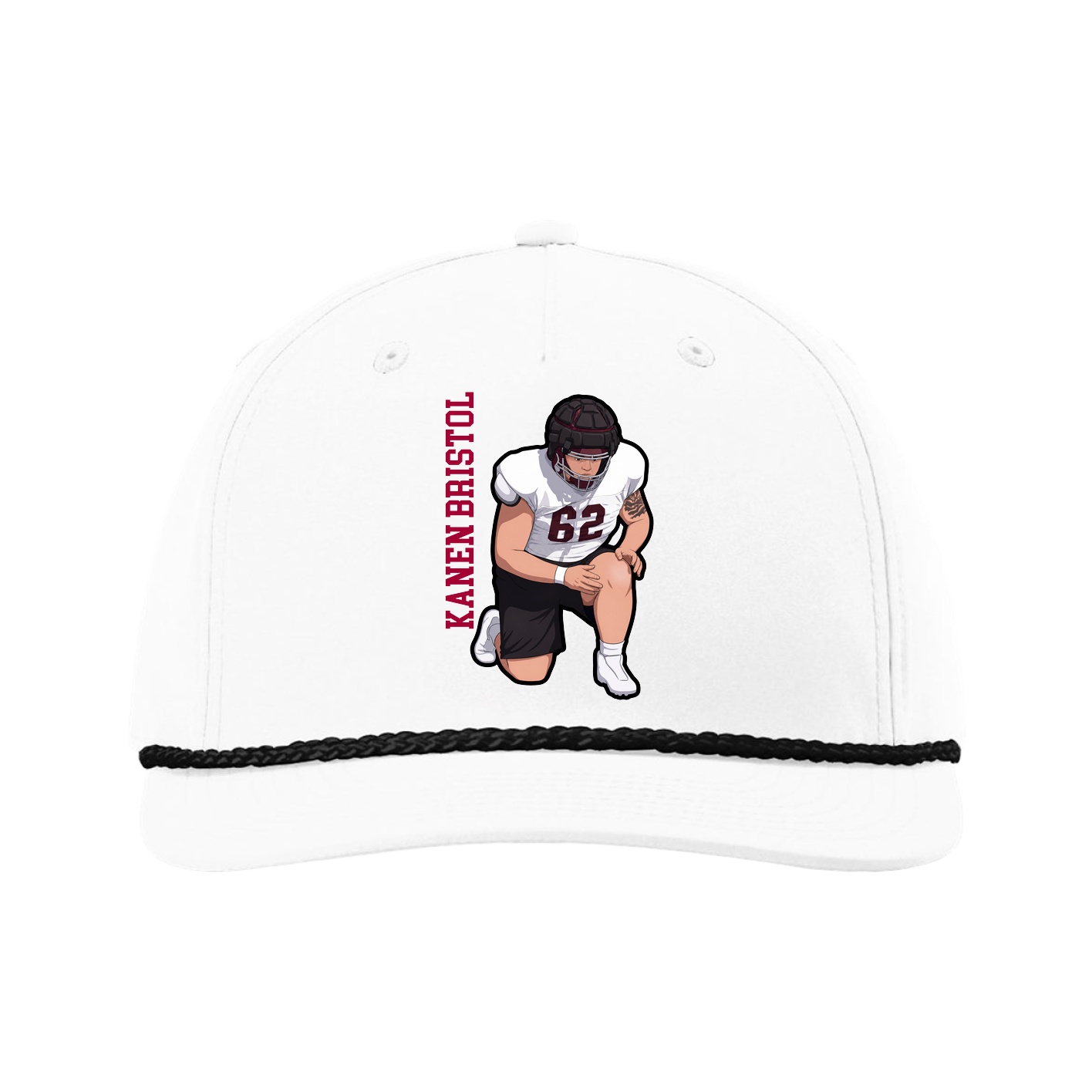 Five-Panel Classic Rope Cap — Name Vertical in White