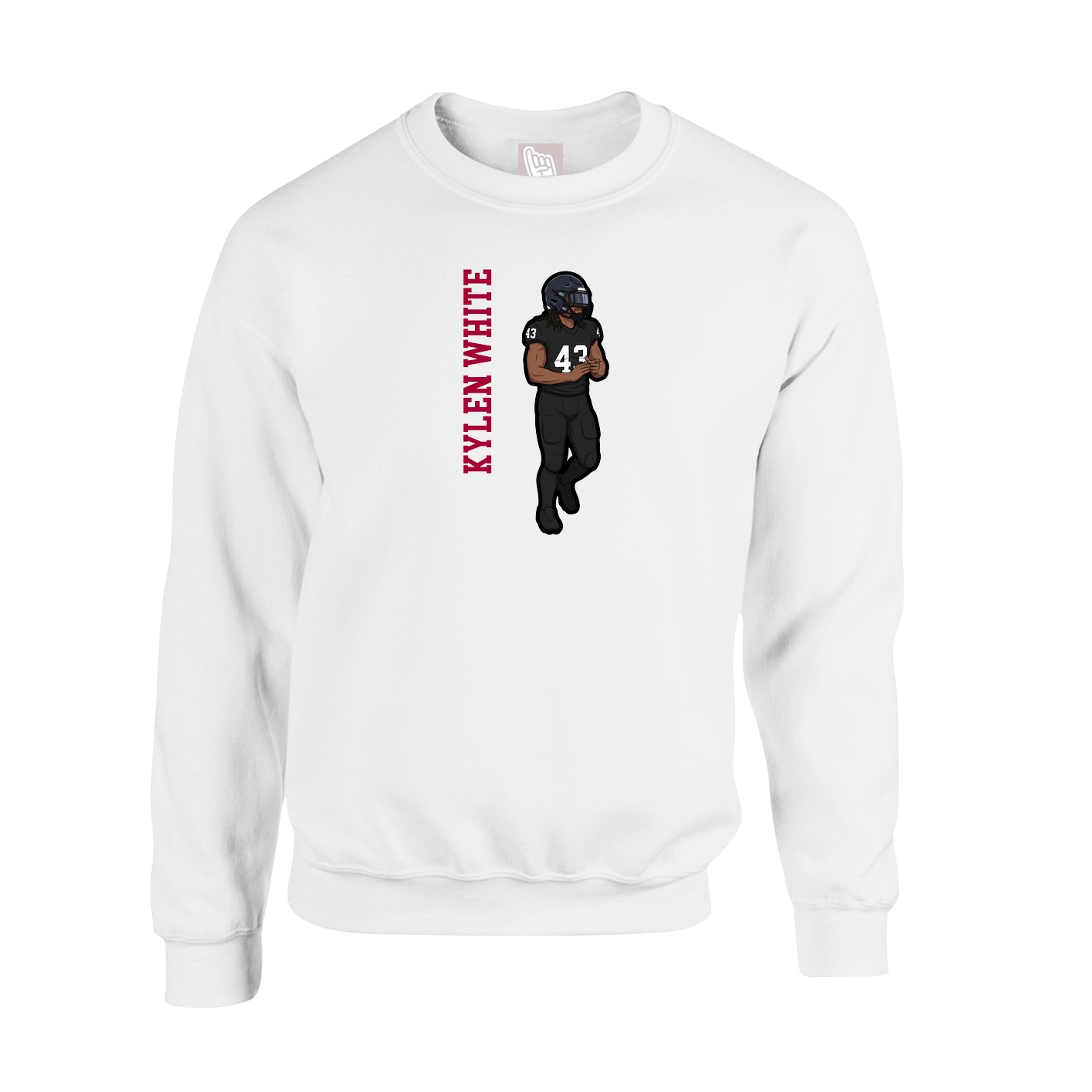 Fleece Crew — Name Vertical in White
