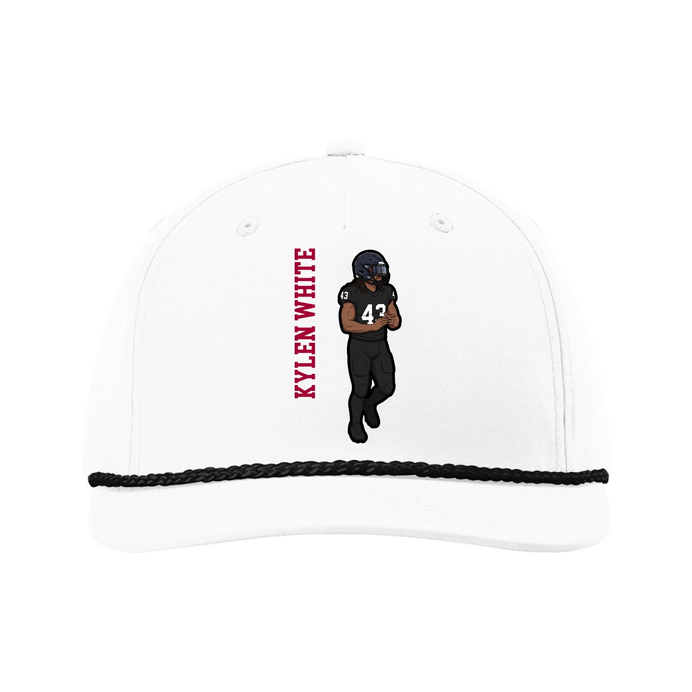 Five-Panel Classic Rope Cap — Name Vertical in White