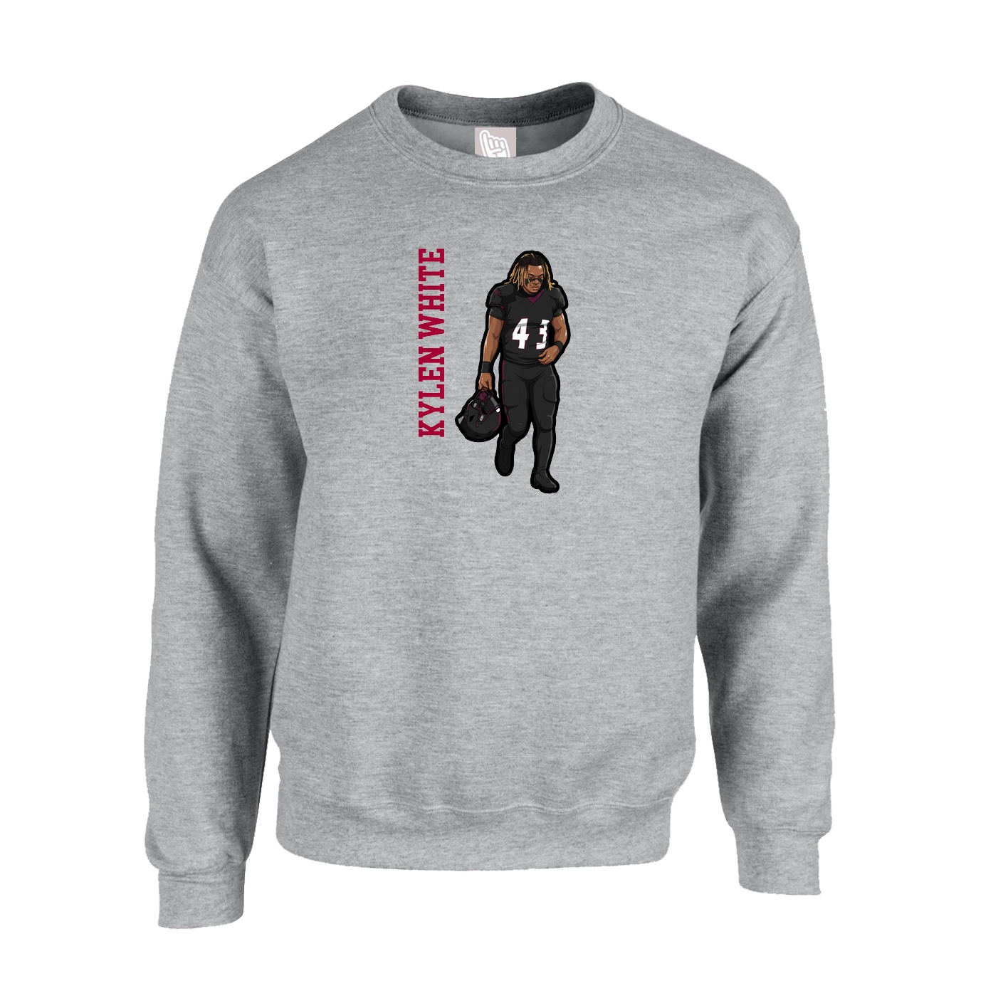 Fleece Crew — Name Vertical in Grey