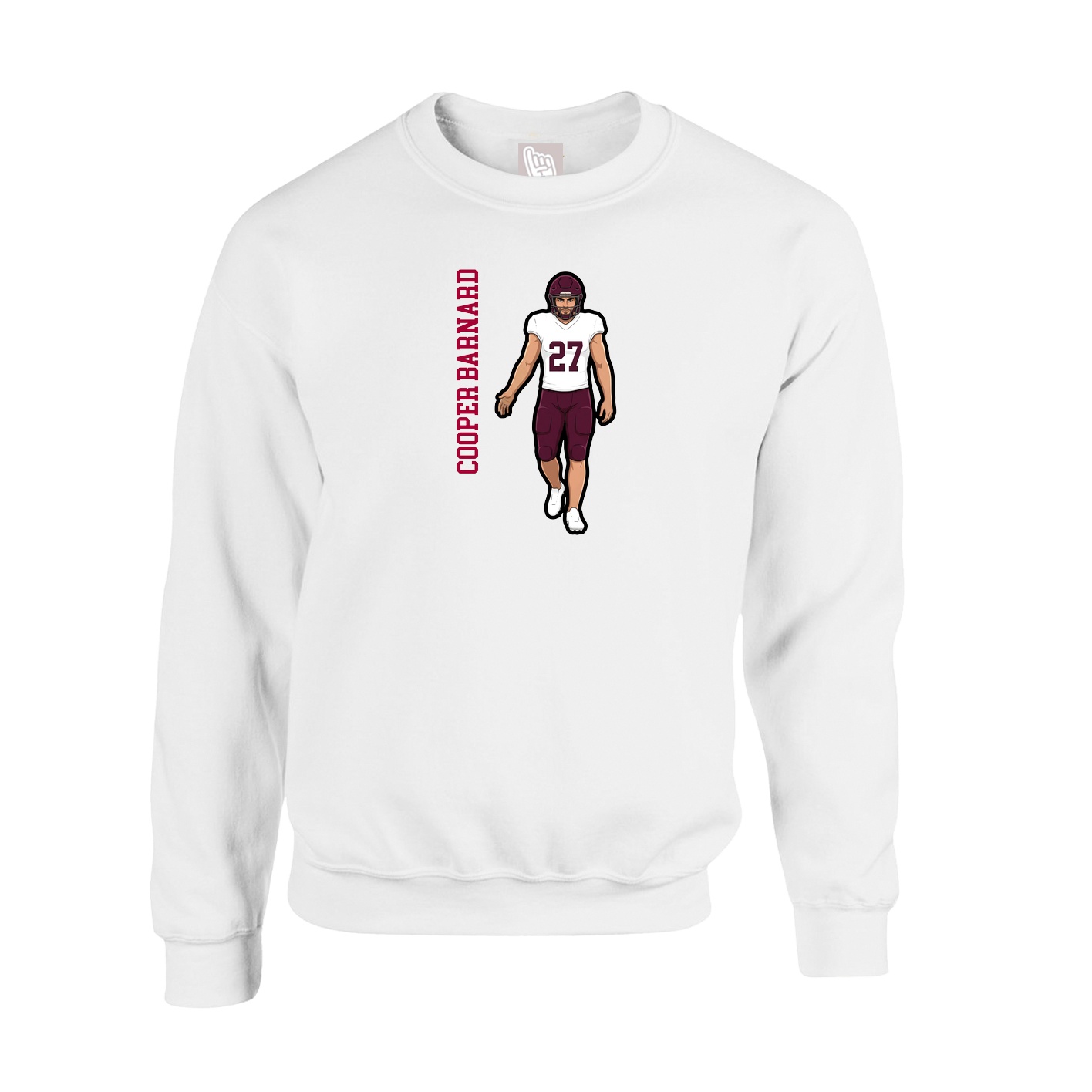 Fleece Crew — Name Vertical in White