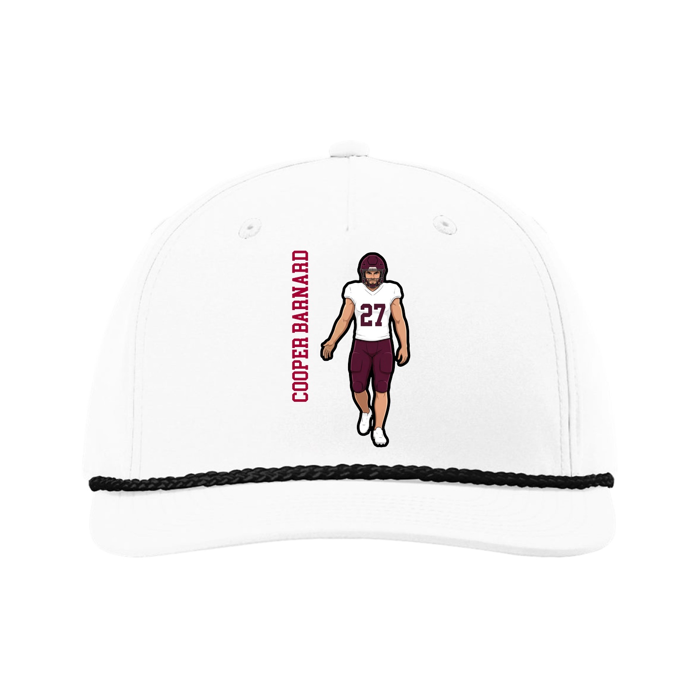 Five-Panel Classic Rope Cap — Name Vertical in White
