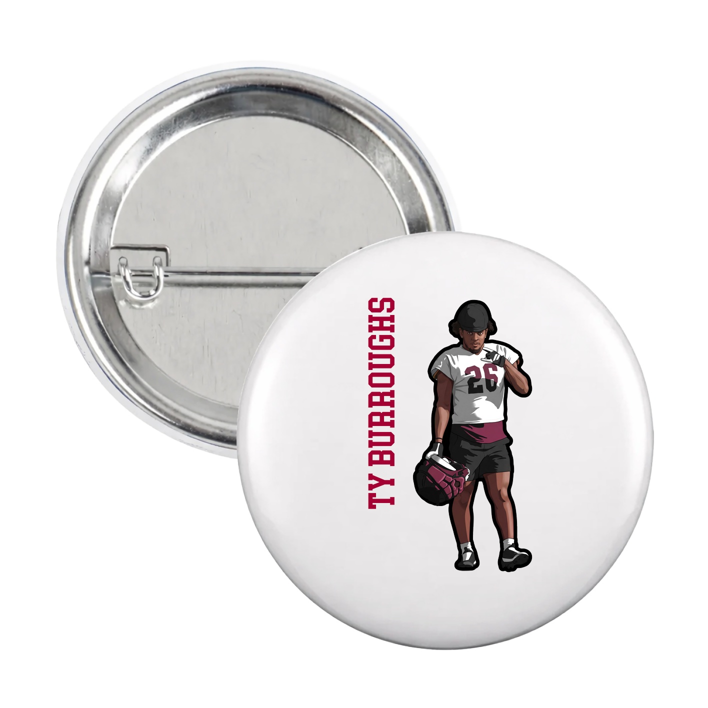 Game Day Button — Name Vertical in White