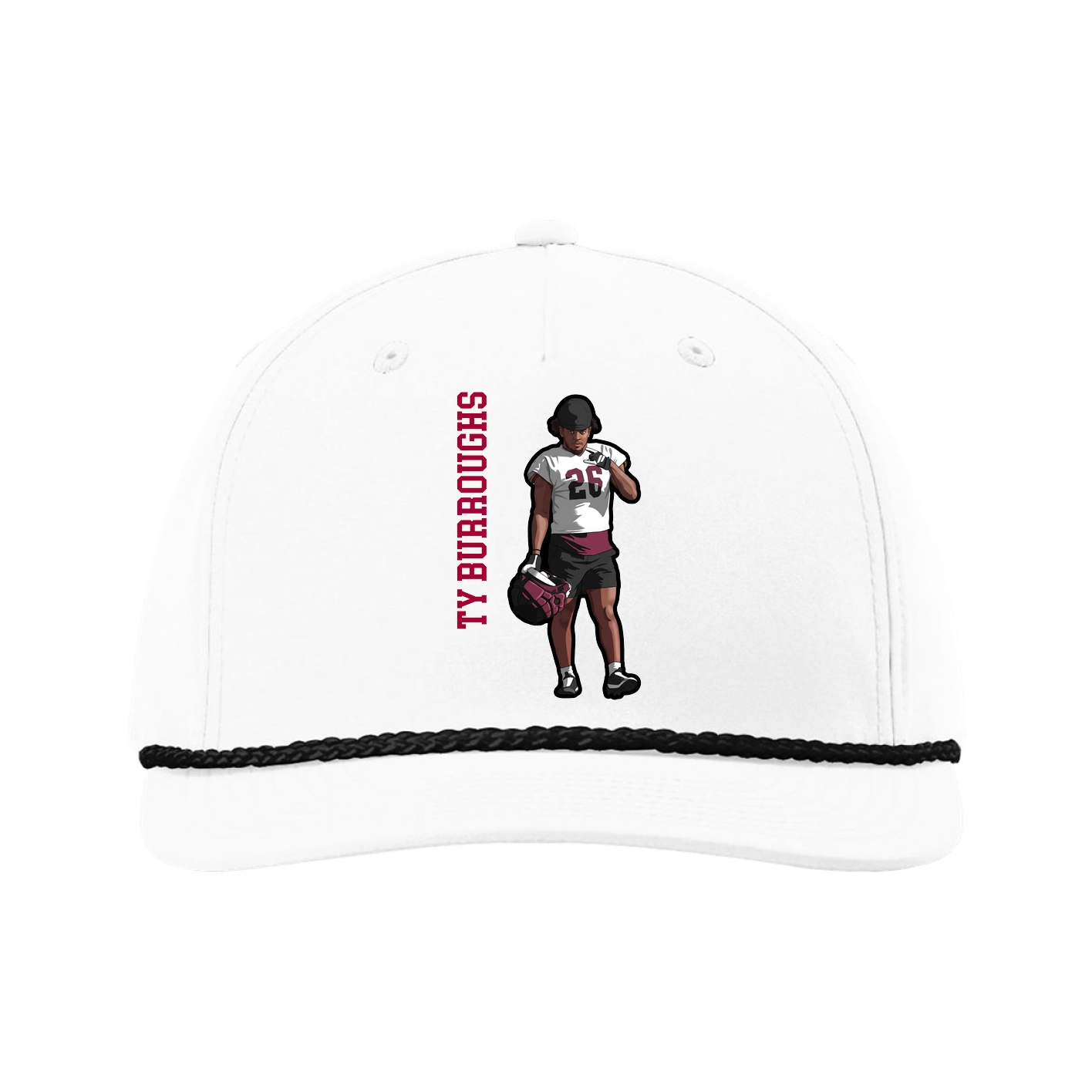 Five-Panel Classic Rope Cap — Name Vertical in White