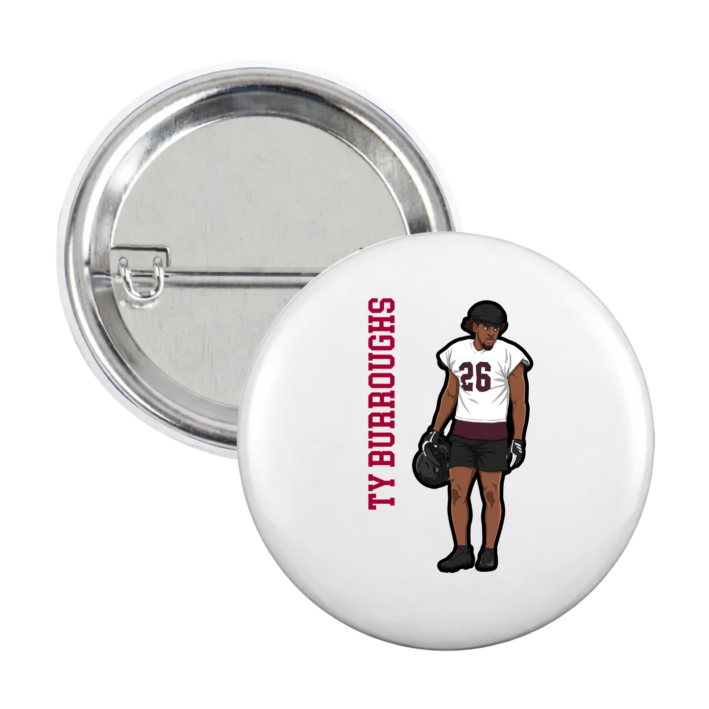 Game Day Button — Name Vertical in White