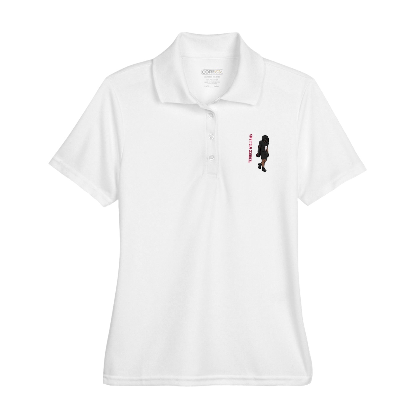 Womens Performance Polo — Name Vertical in White