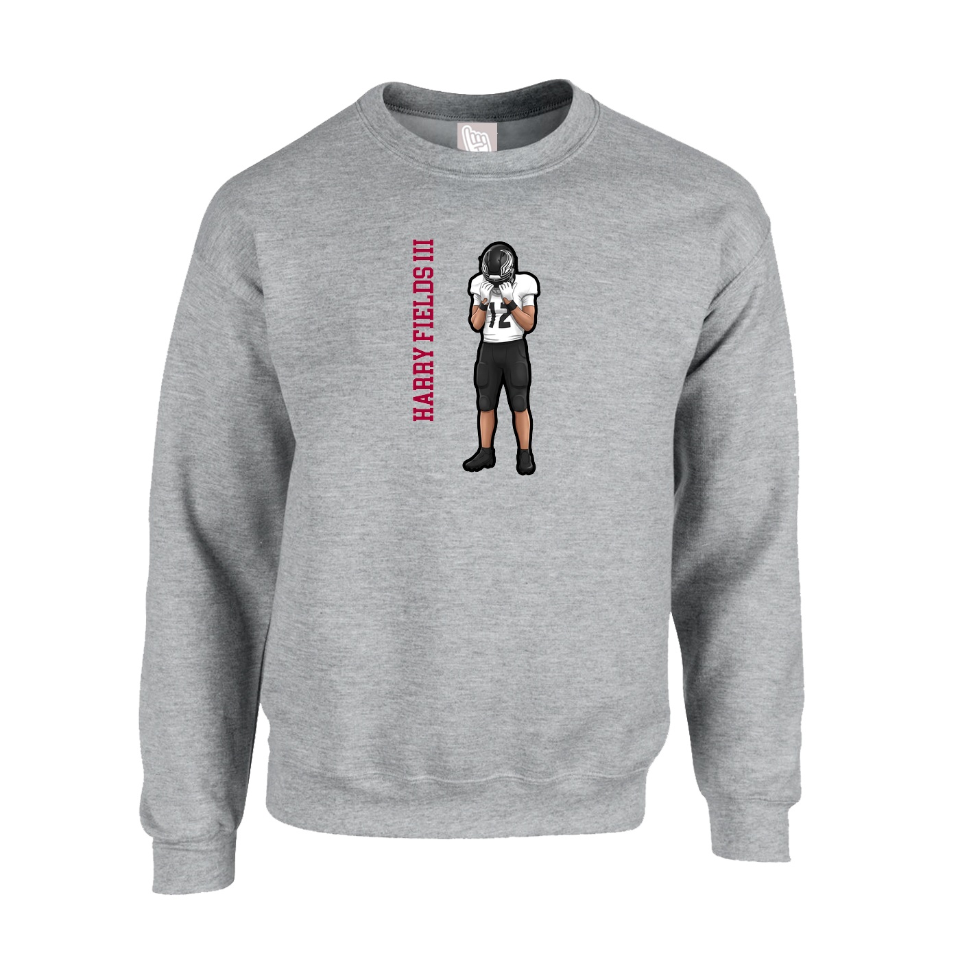 Fleece Crew — Name Vertical in Grey