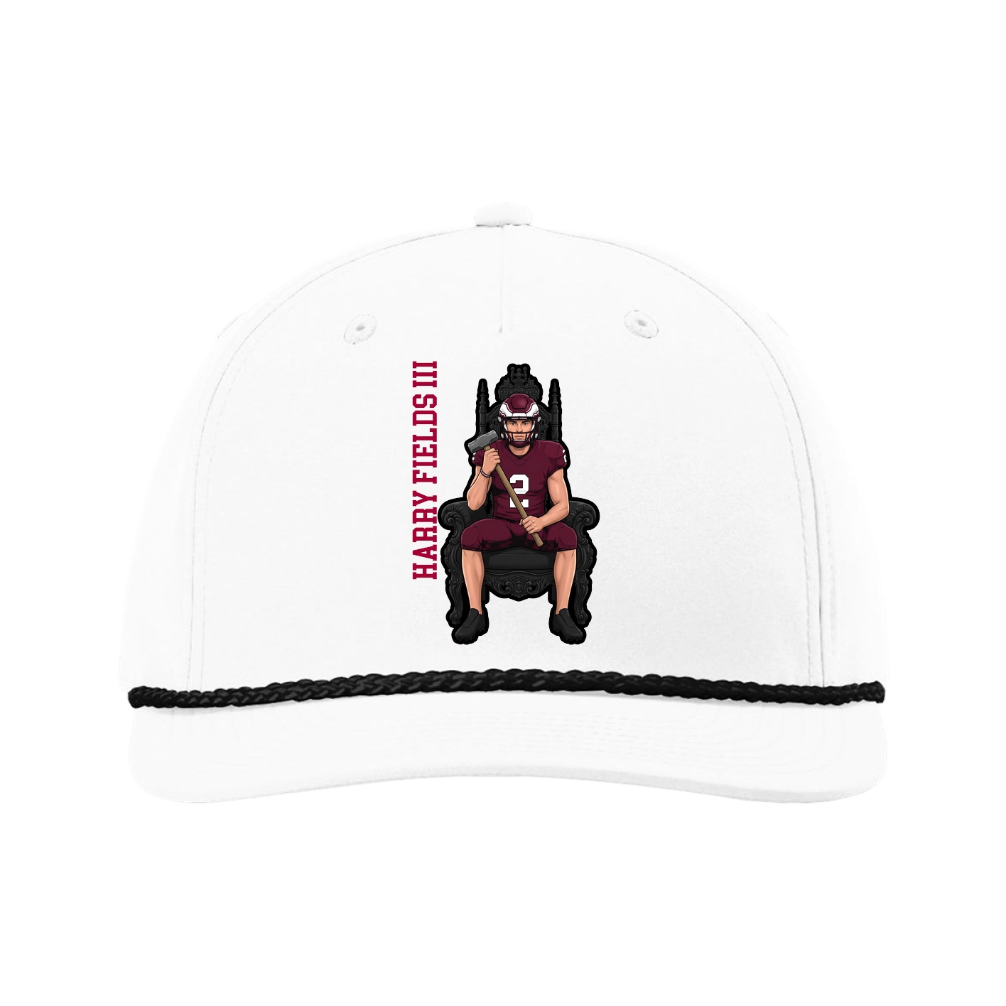 Five-Panel Classic Rope Cap — Name Vertical in White