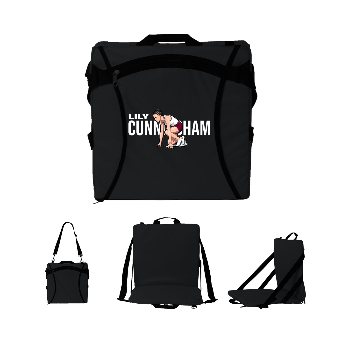 Folding Stadium Seat — Player Name in Black