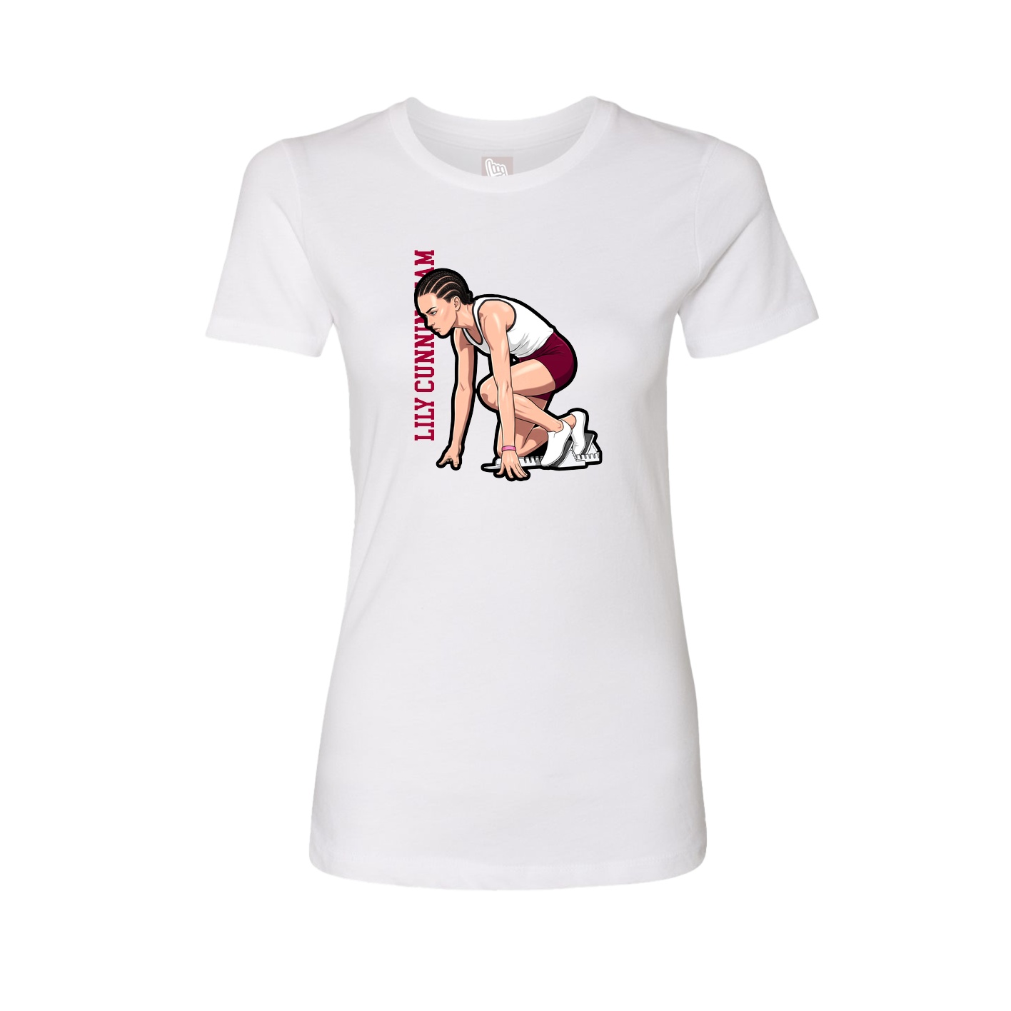 Fitted Women's Tee — Name Vertical in White