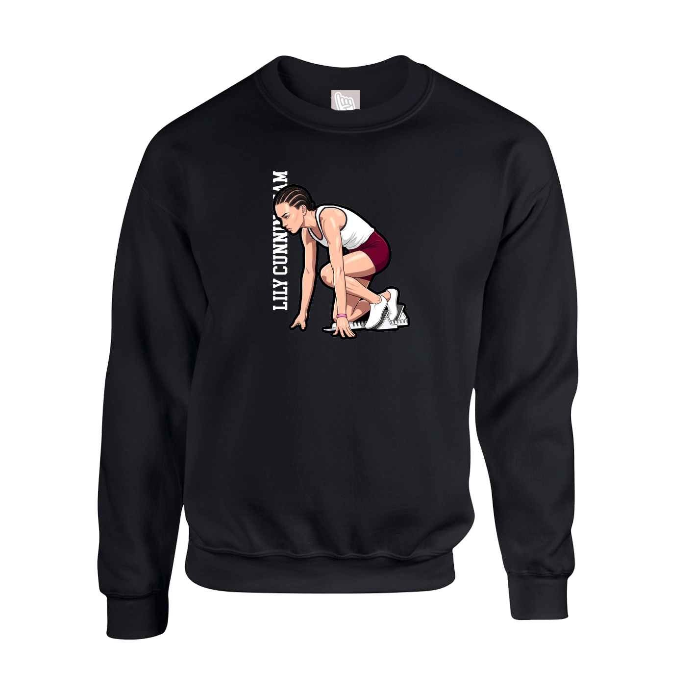 Fleece Crew — Name Vertical in Black