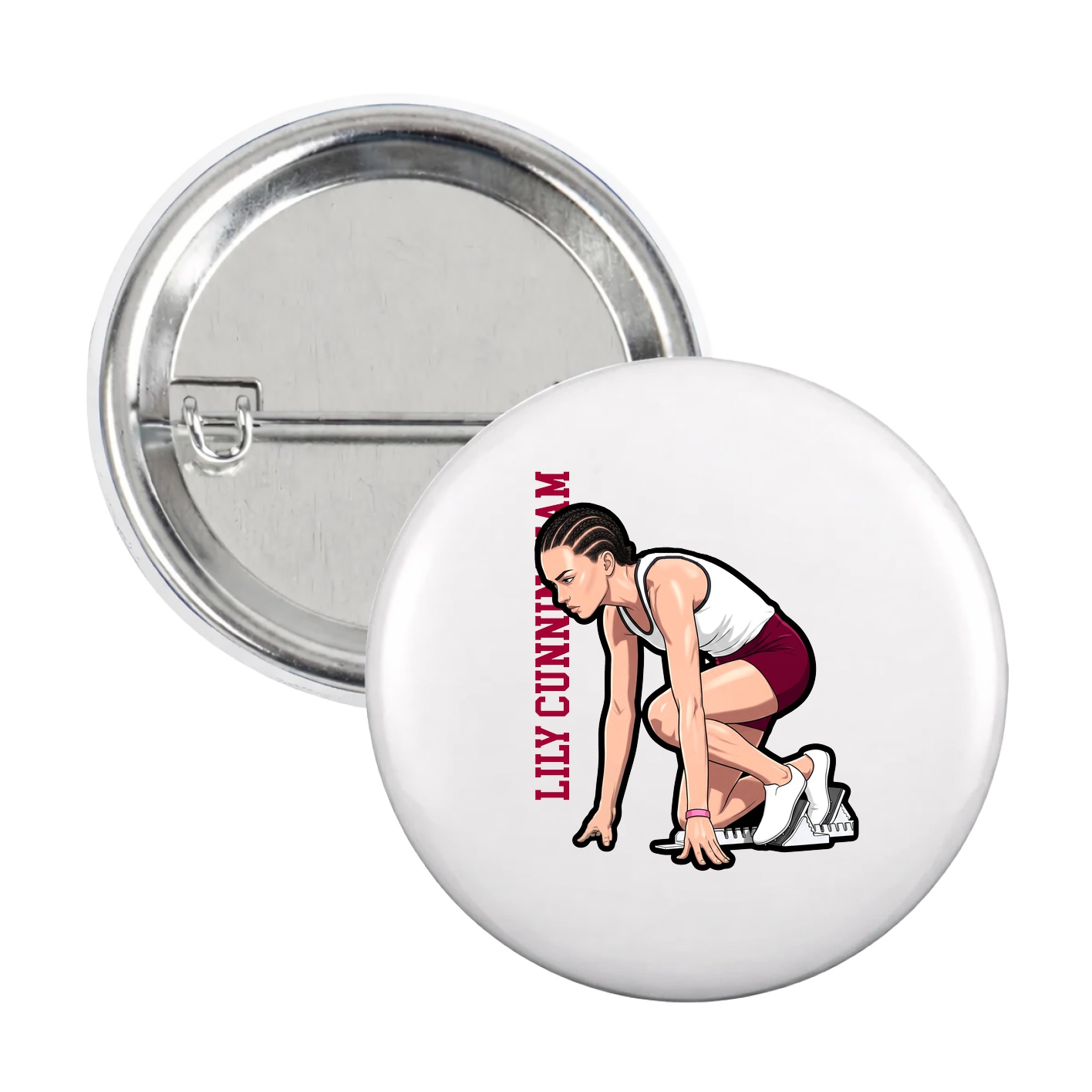 Game Day Button — Name Vertical in White