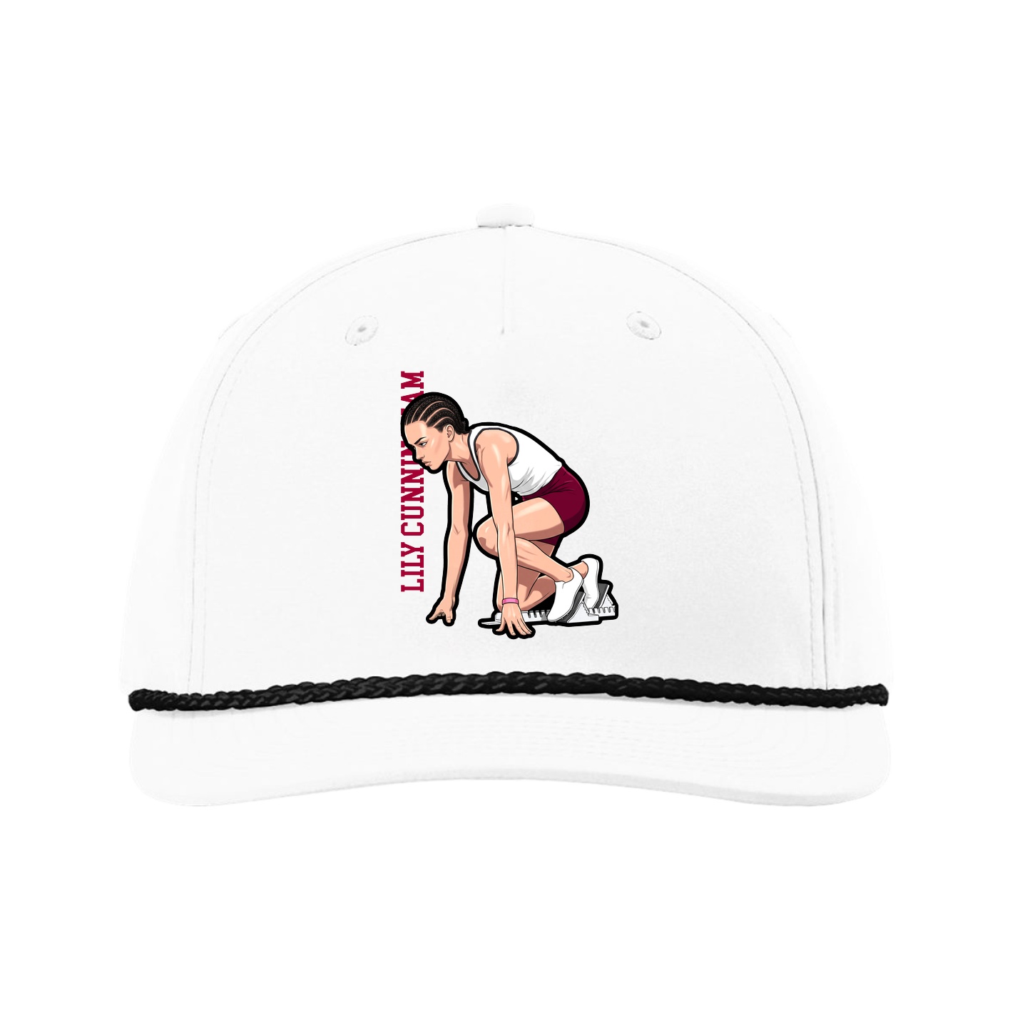 Five-Panel Classic Rope Cap — Name Vertical in White