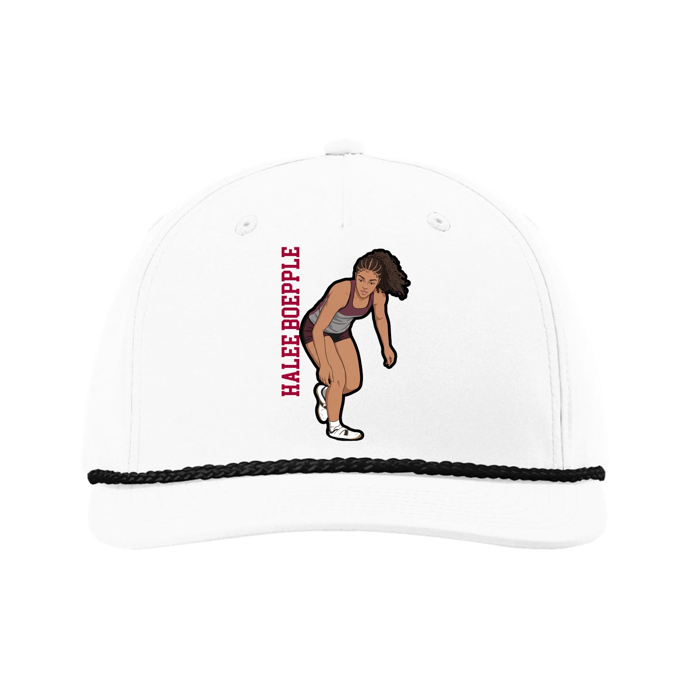 Five-Panel Classic Rope Cap — Name Vertical in White