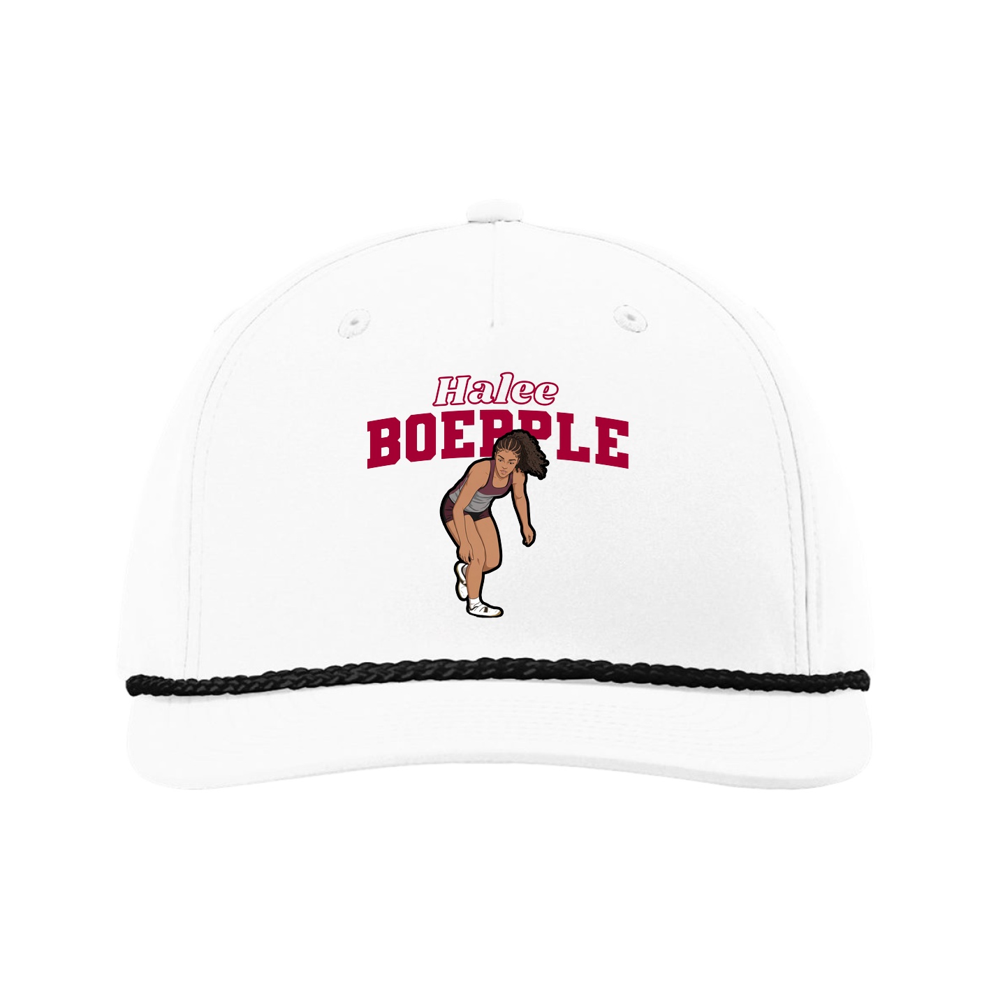 Five-Panel Classic Rope Cap — Name Arch in White