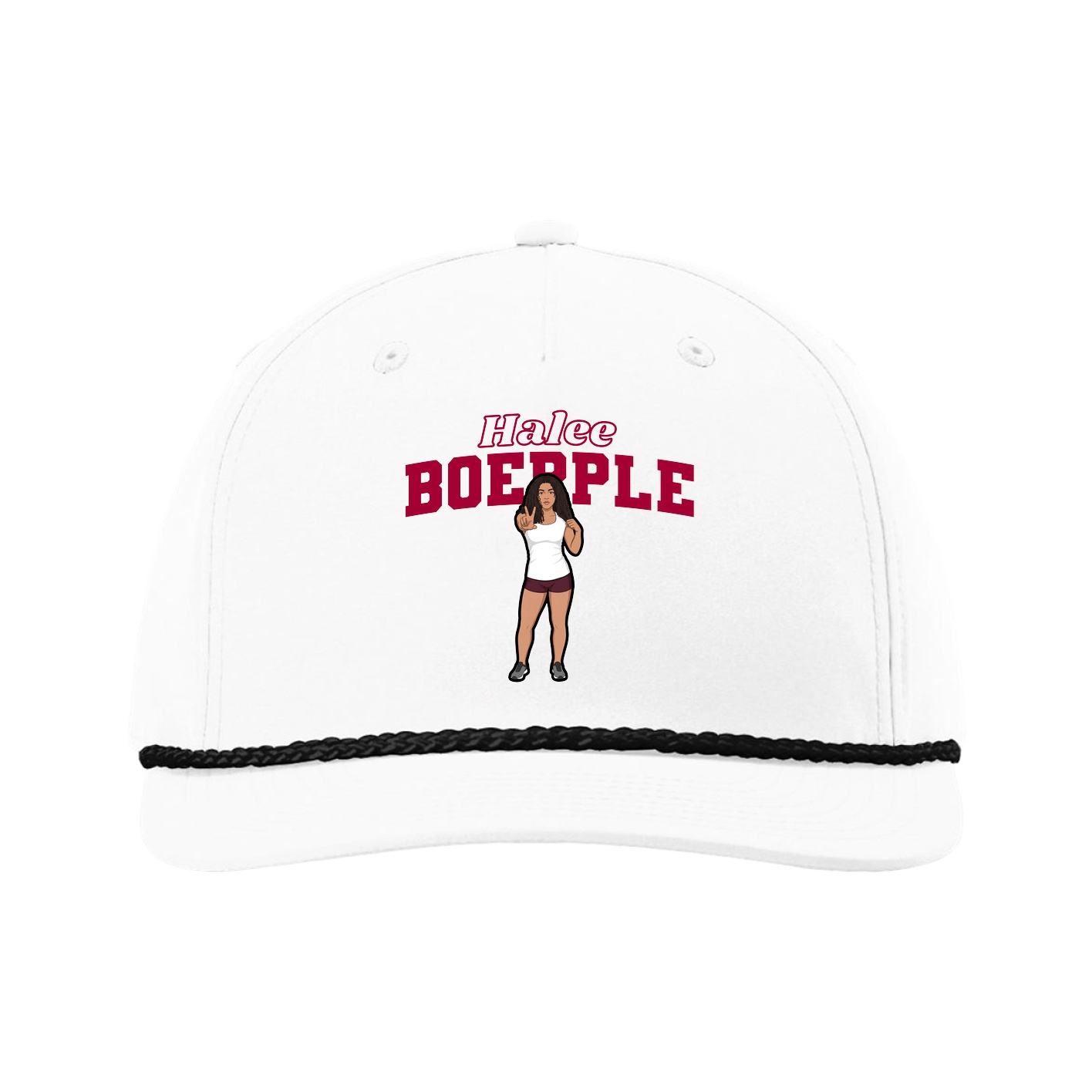 Five-Panel Classic Rope Cap — Name Arch in White