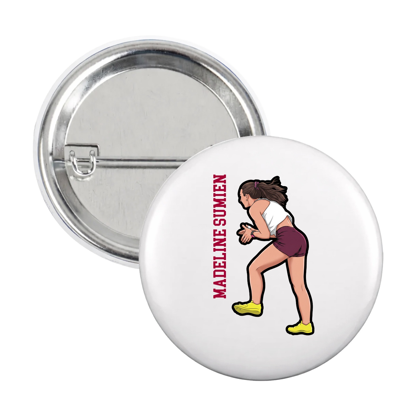Game Day Button — Name Vertical in White