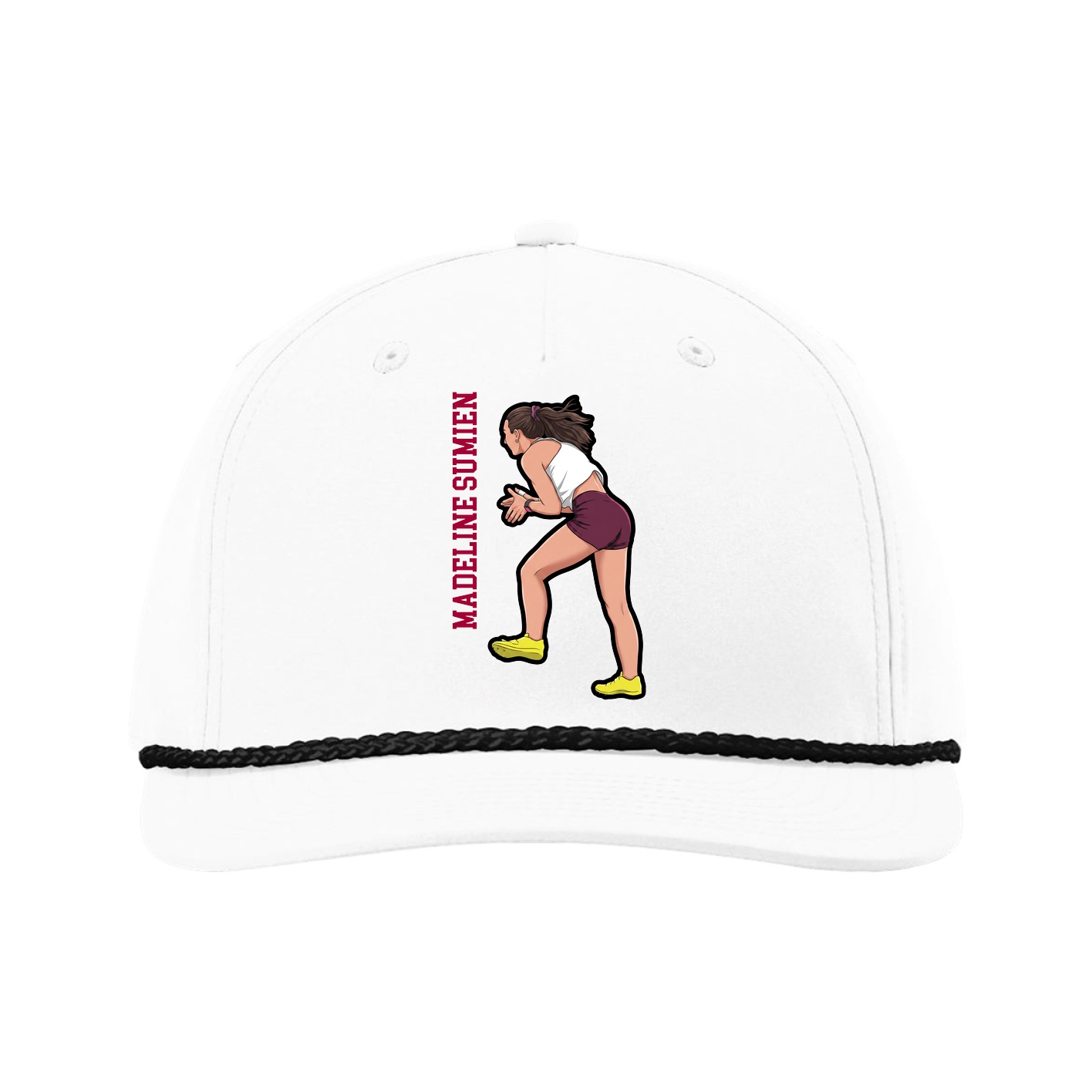 Five-Panel Classic Rope Cap — Name Vertical in White