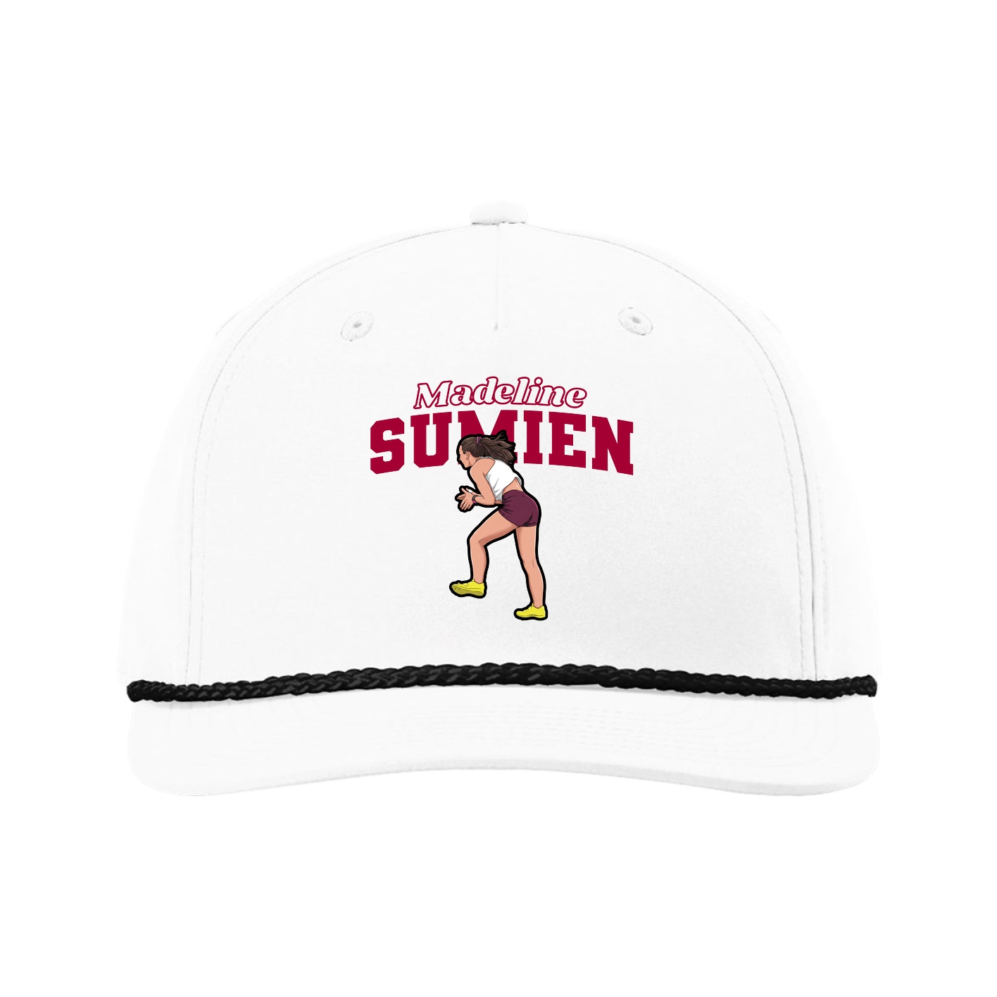Five-Panel Classic Rope Cap — Name Arch in White