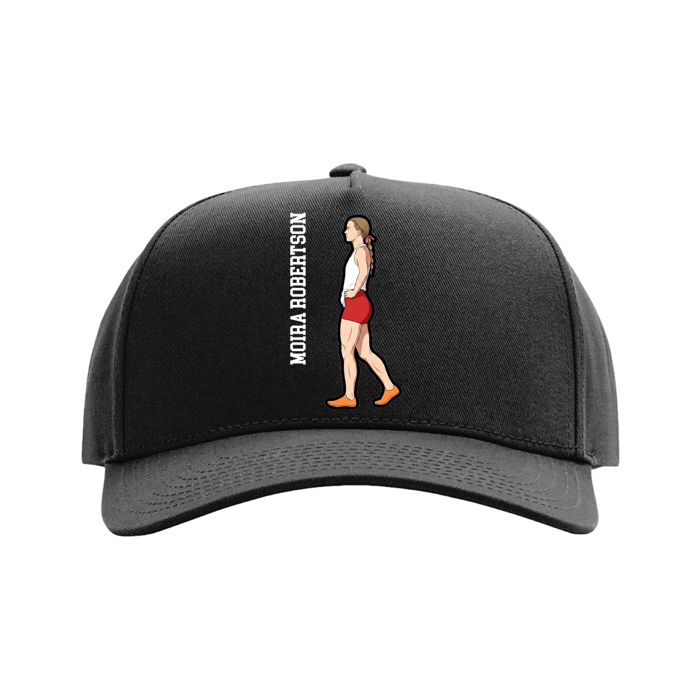 Full Fabric Five-Panel Champ Cap — Name Vertical in Black