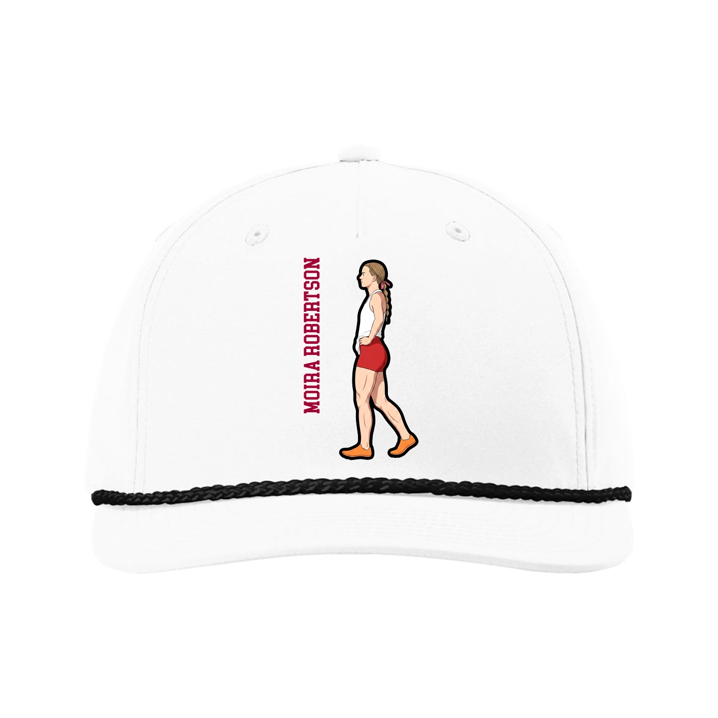 Five-Panel Classic Rope Cap — Name Vertical in White