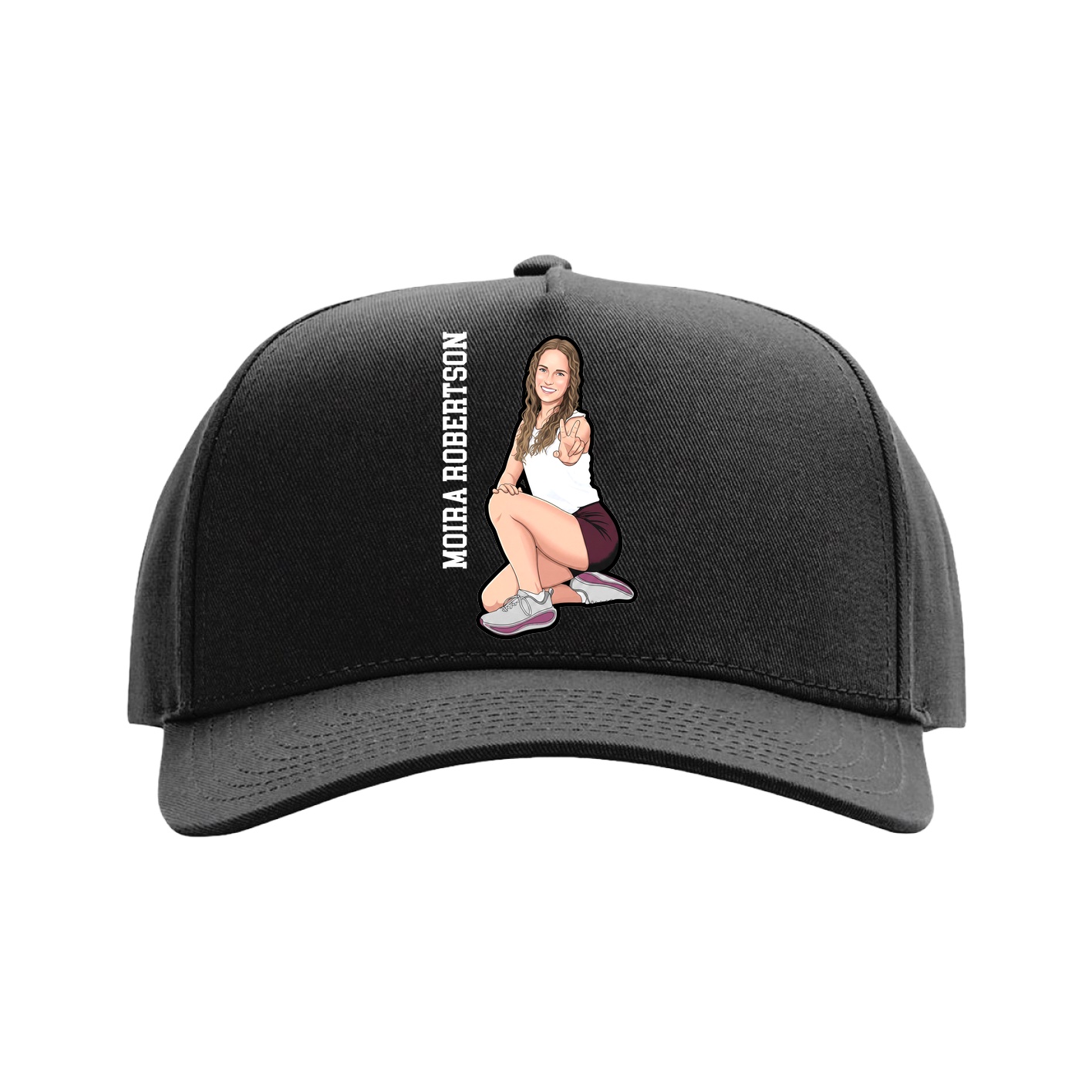 Full Fabric Five-Panel Champ Cap — Name Vertical in Black