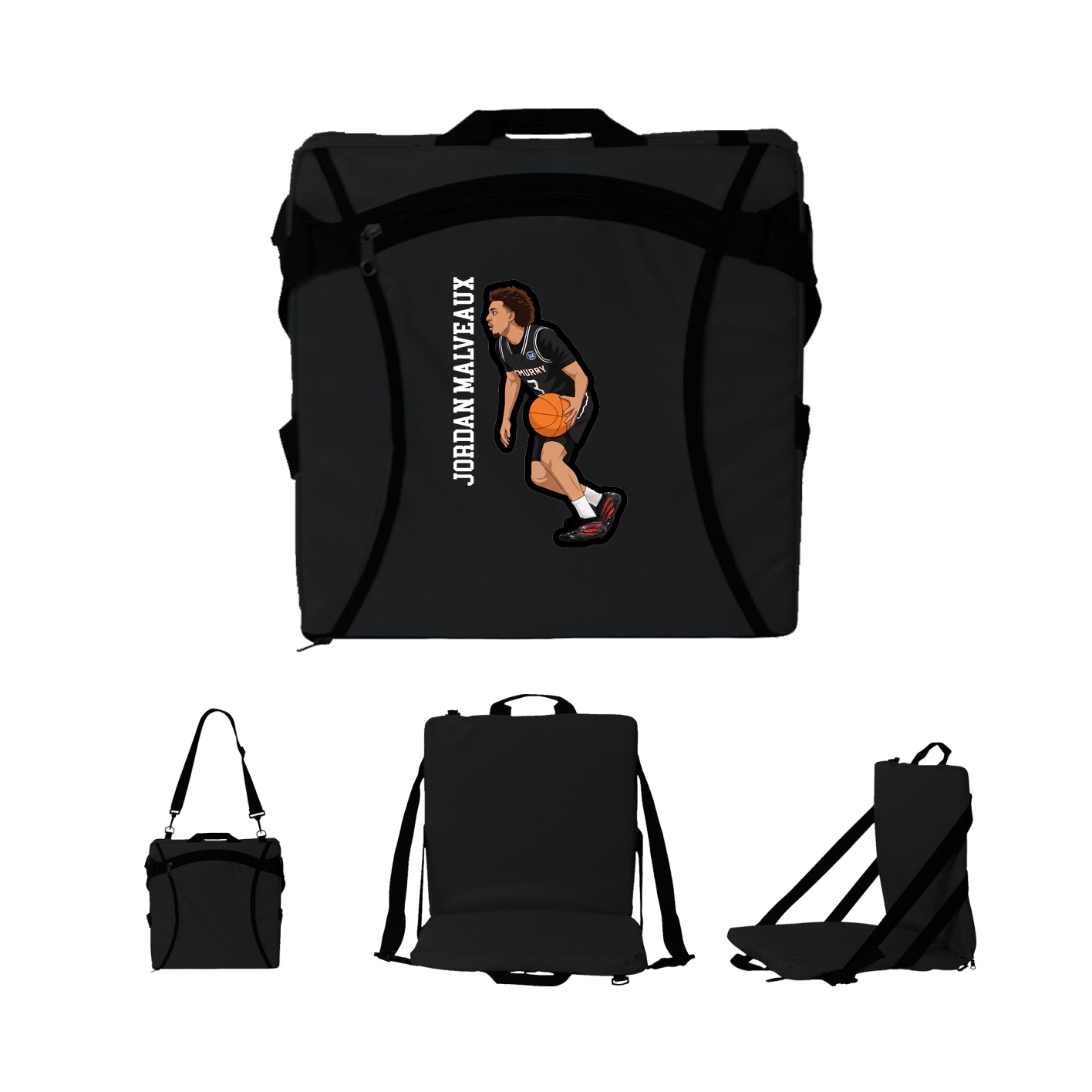 Folding Stadium Seat — Name Vertical in Black